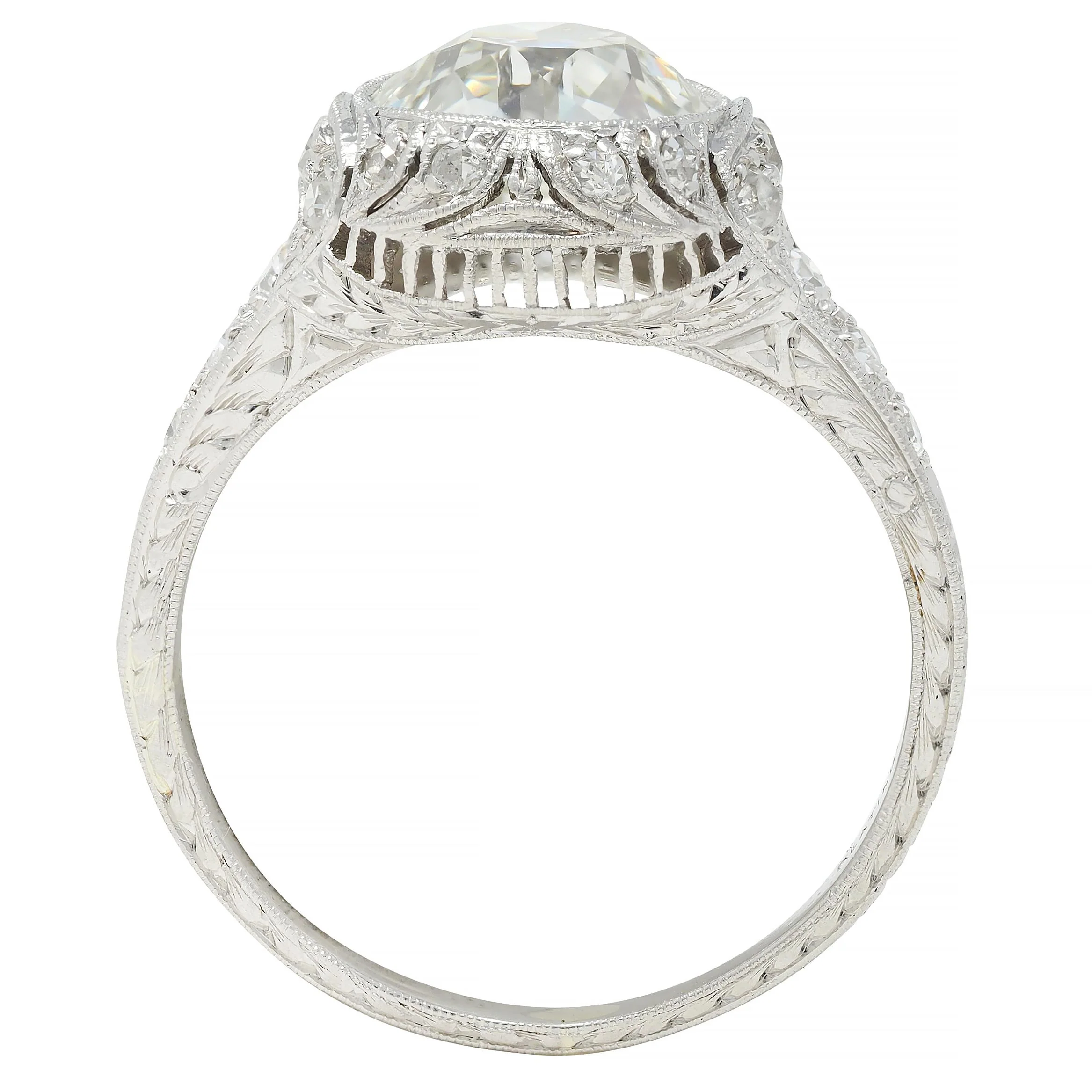 Art Deco 2.35 CTW Old European Diamond Platinum Antique Wheat Foliate Engagement Ring GIA - Image 2