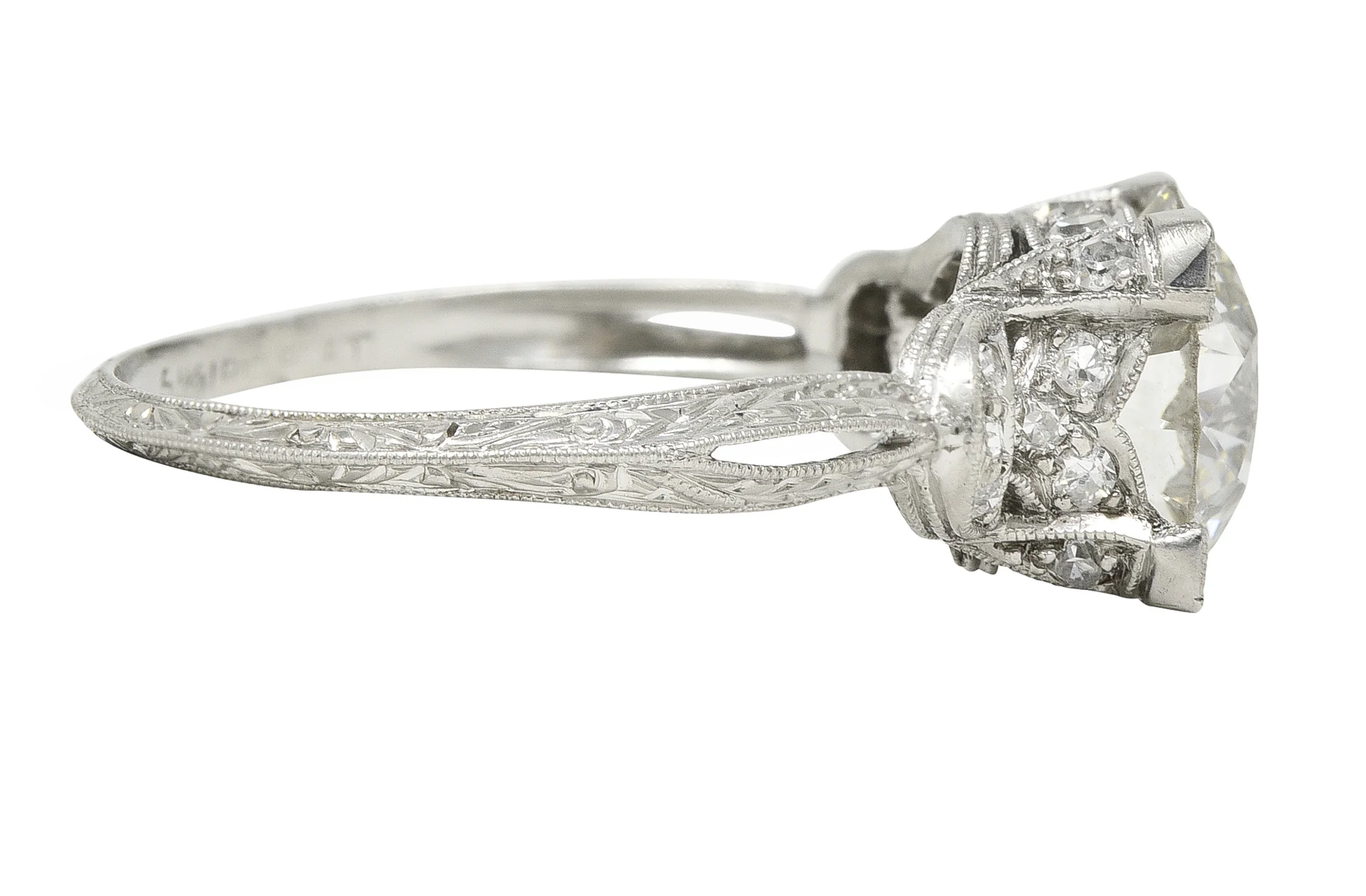 Art Deco 2.36 CTW Old European Diamond Platinum Wheat Vintage Engagement Ring - Image 4