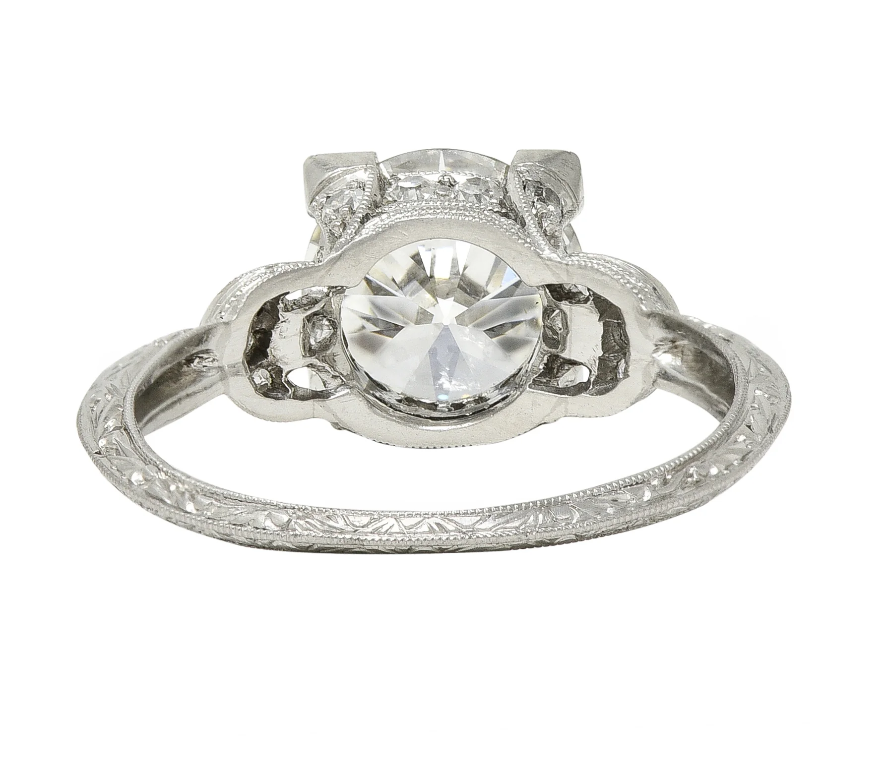 Art Deco 2.36 CTW Old European Diamond Platinum Wheat Vintage Engagement Ring - Image 5