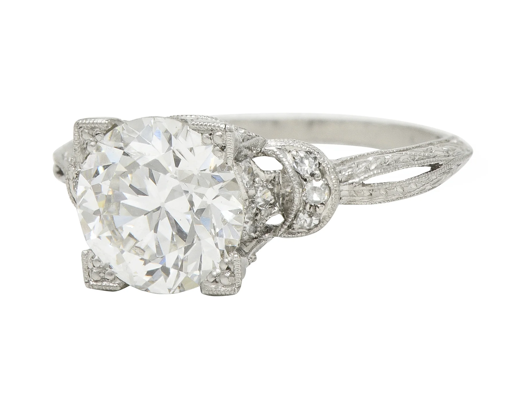 Art Deco 2.36 CTW Old European Diamond Platinum Wheat Vintage Engagement Ring - Image 7