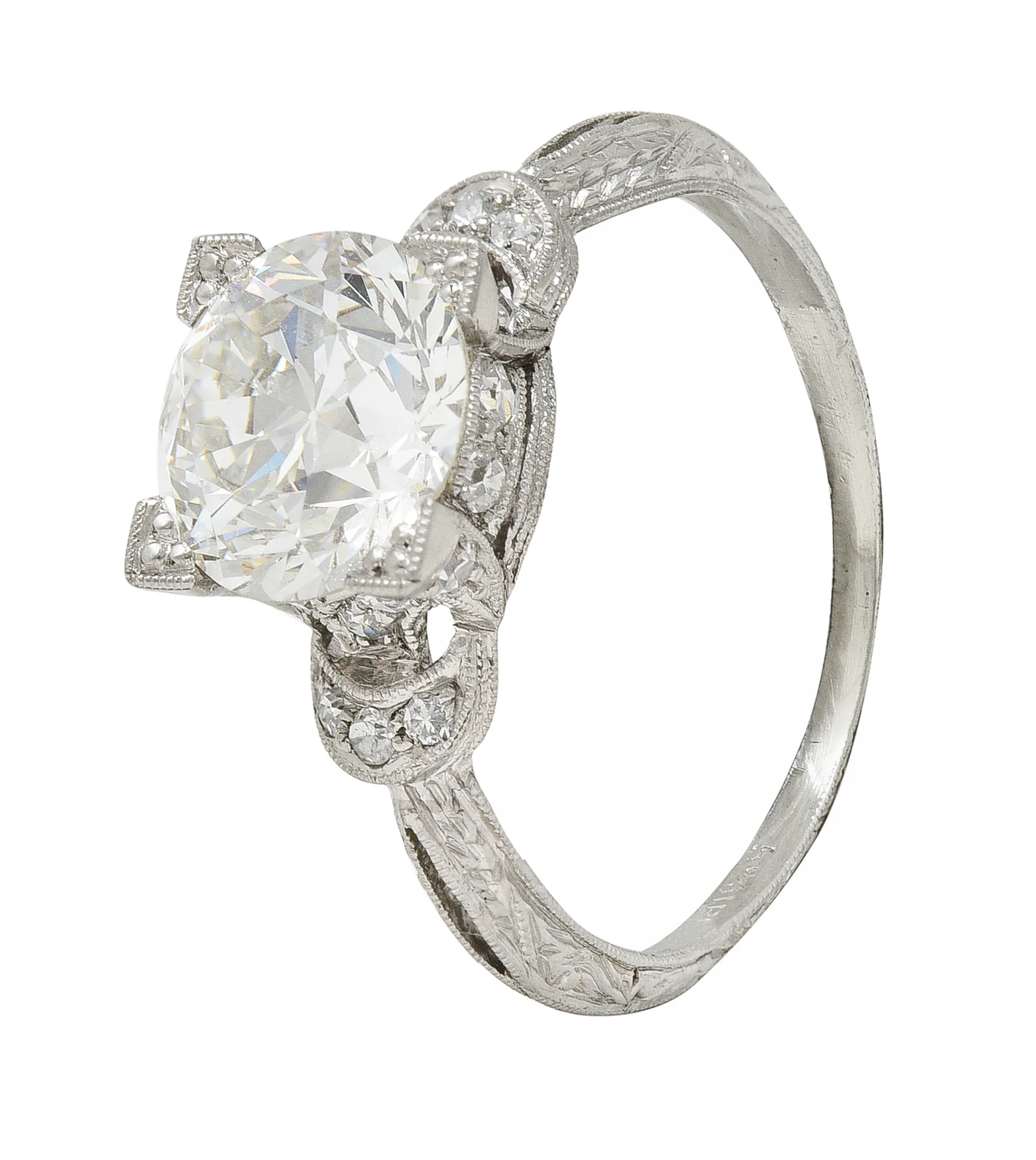 Art Deco 2.36 CTW Old European Diamond Platinum Wheat Vintage Engagement Ring - Image 9