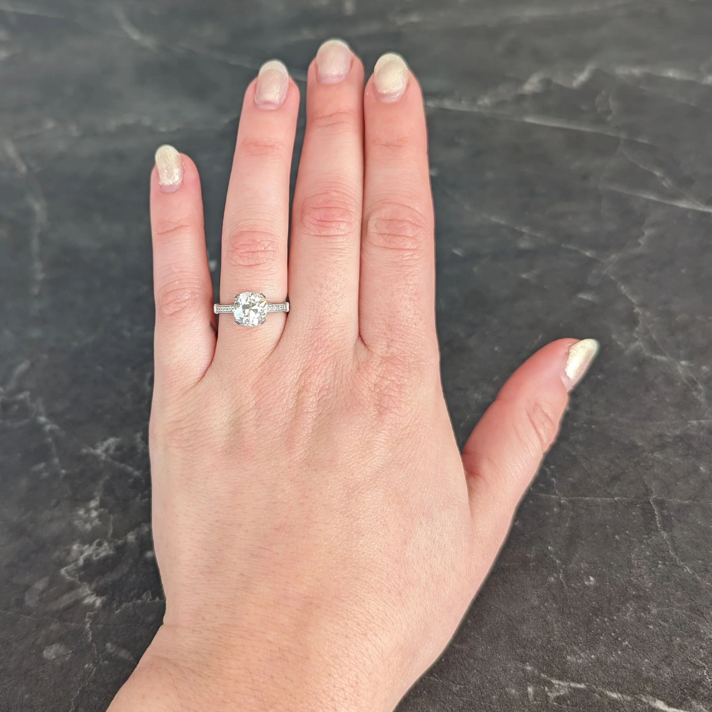 Art Deco 2.43 CTW Old Mine Cut Diamond Orange Blossom Solitaire Platinum Engagement Ring - Image 14