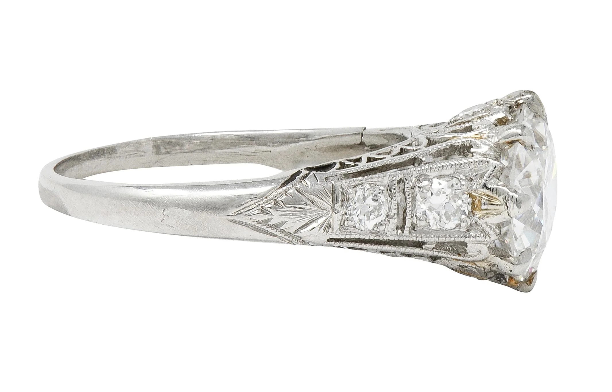 Art Deco 2.46 CTW Old European Cut Diamond Platinum Lotus Vintage Engagement Ring GIA - Image 4
