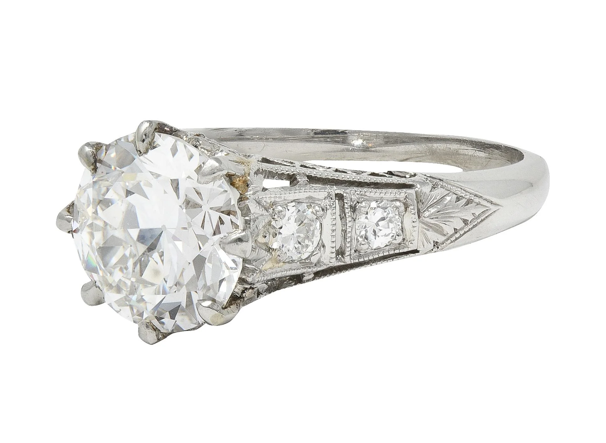Art Deco 2.46 CTW Old European Cut Diamond Platinum Lotus Vintage Engagement Ring GIA - Image 7
