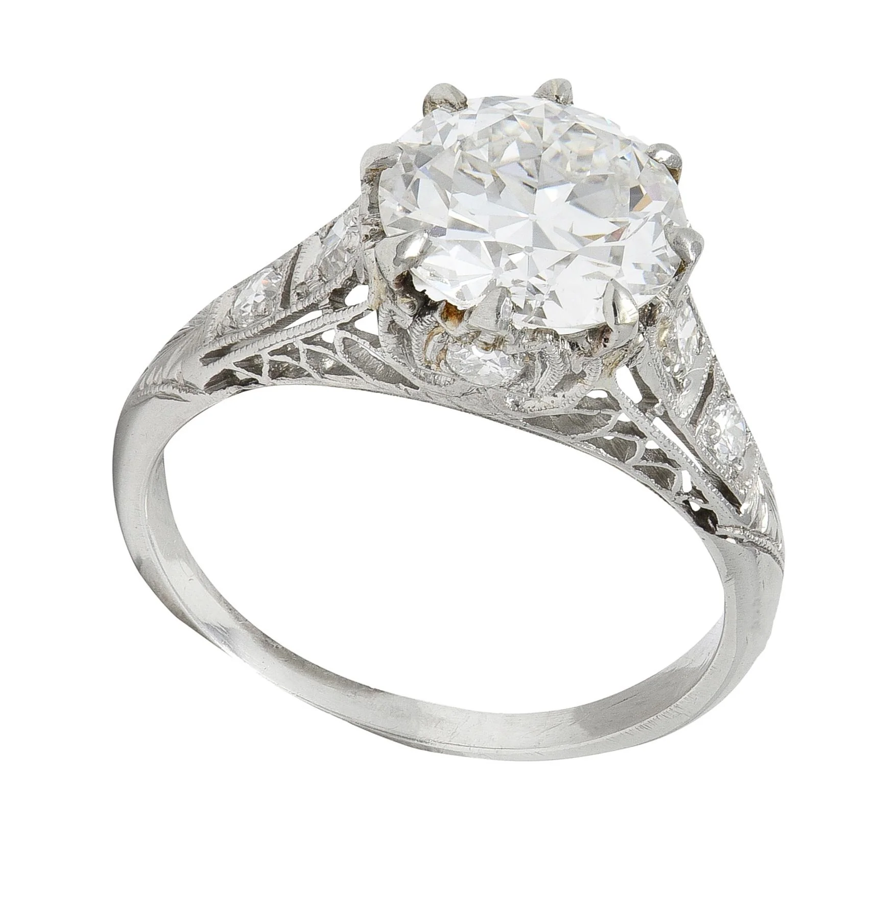 Art Deco 2.46 CTW Old European Cut Diamond Platinum Lotus Vintage Engagement Ring GIA - Image 9