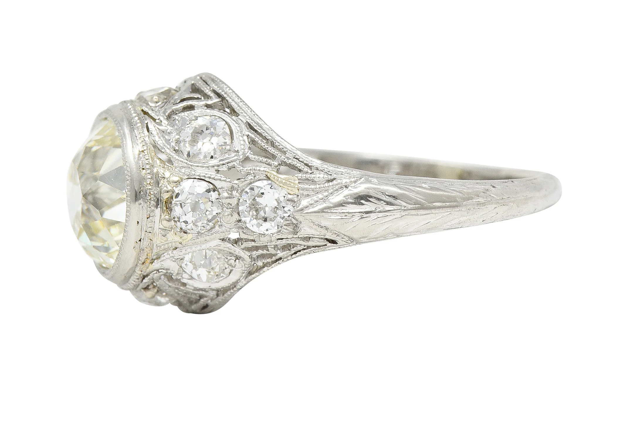 Art Deco 2.49 CTW Old European Cut Diamond Platinum Geometric Bezel Vintage Engagement Ring - Image 5