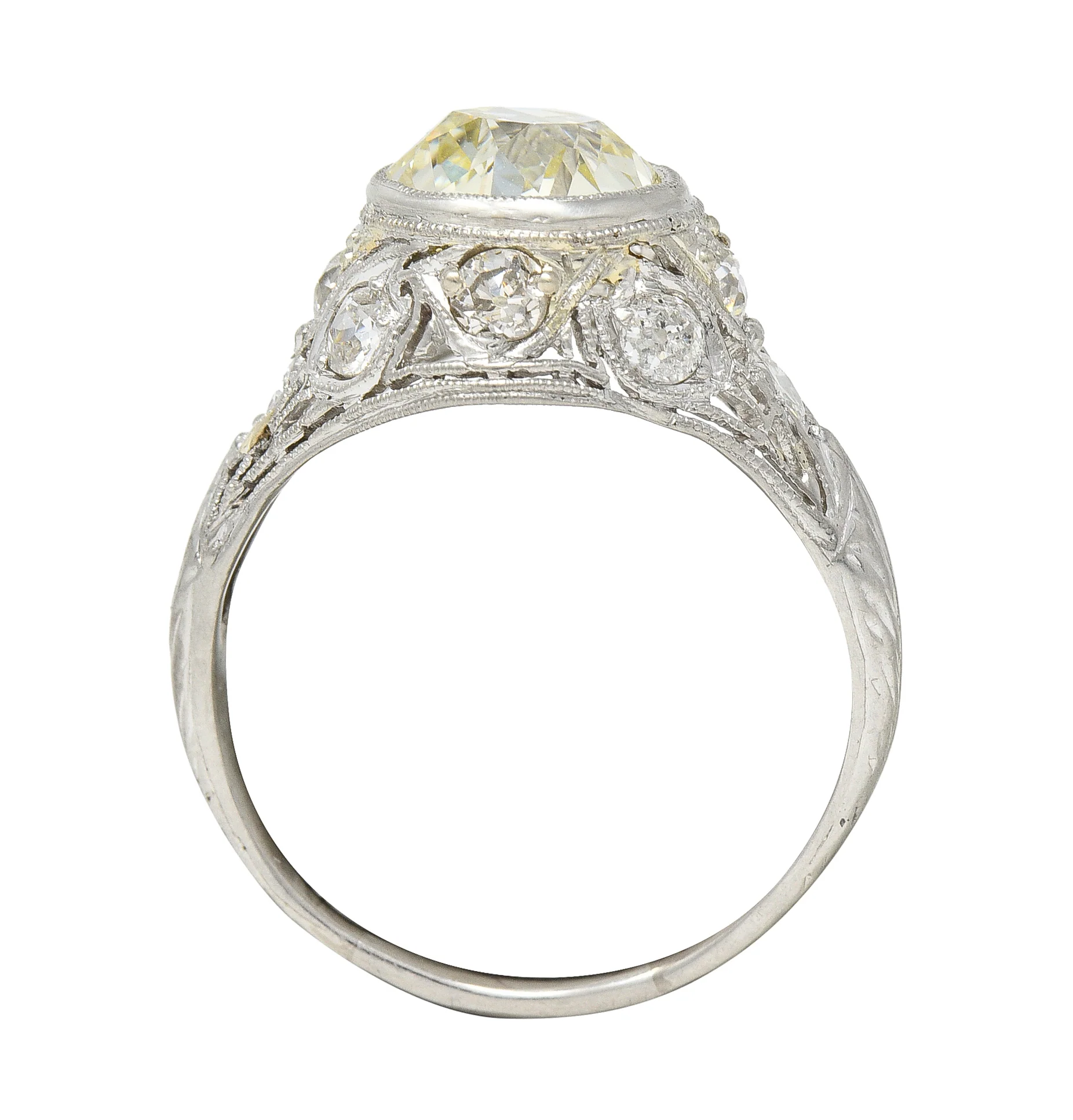 Art Deco 2.49 CTW Old European Cut Diamond Platinum Geometric Bezel Vintage Engagement Ring - Image 8