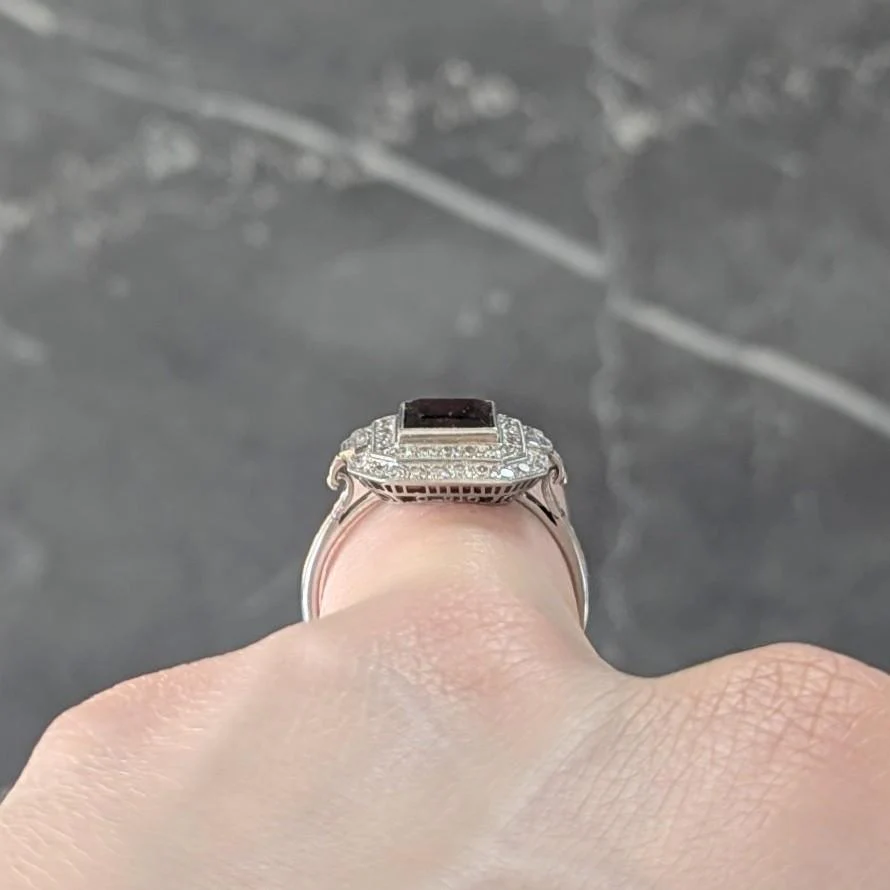 Art Deco 2.50 CTW Garnet Diamond Platinum Vintage Double Halo Ring - Image 11