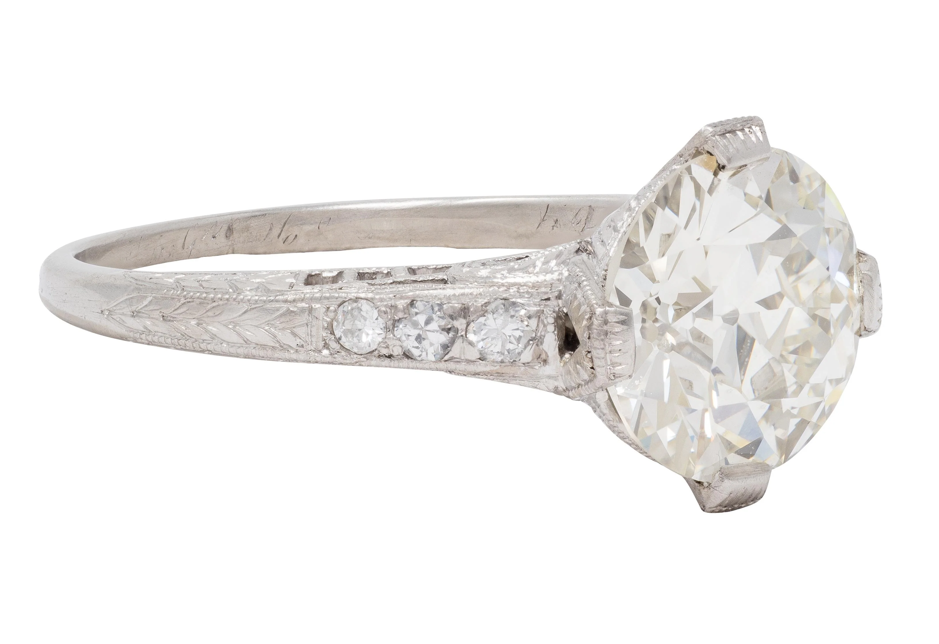 Art Deco 2.56 CTW Old Mine Diamond Platinum Vintage Wheat Compass Engagement Ring - Image 2