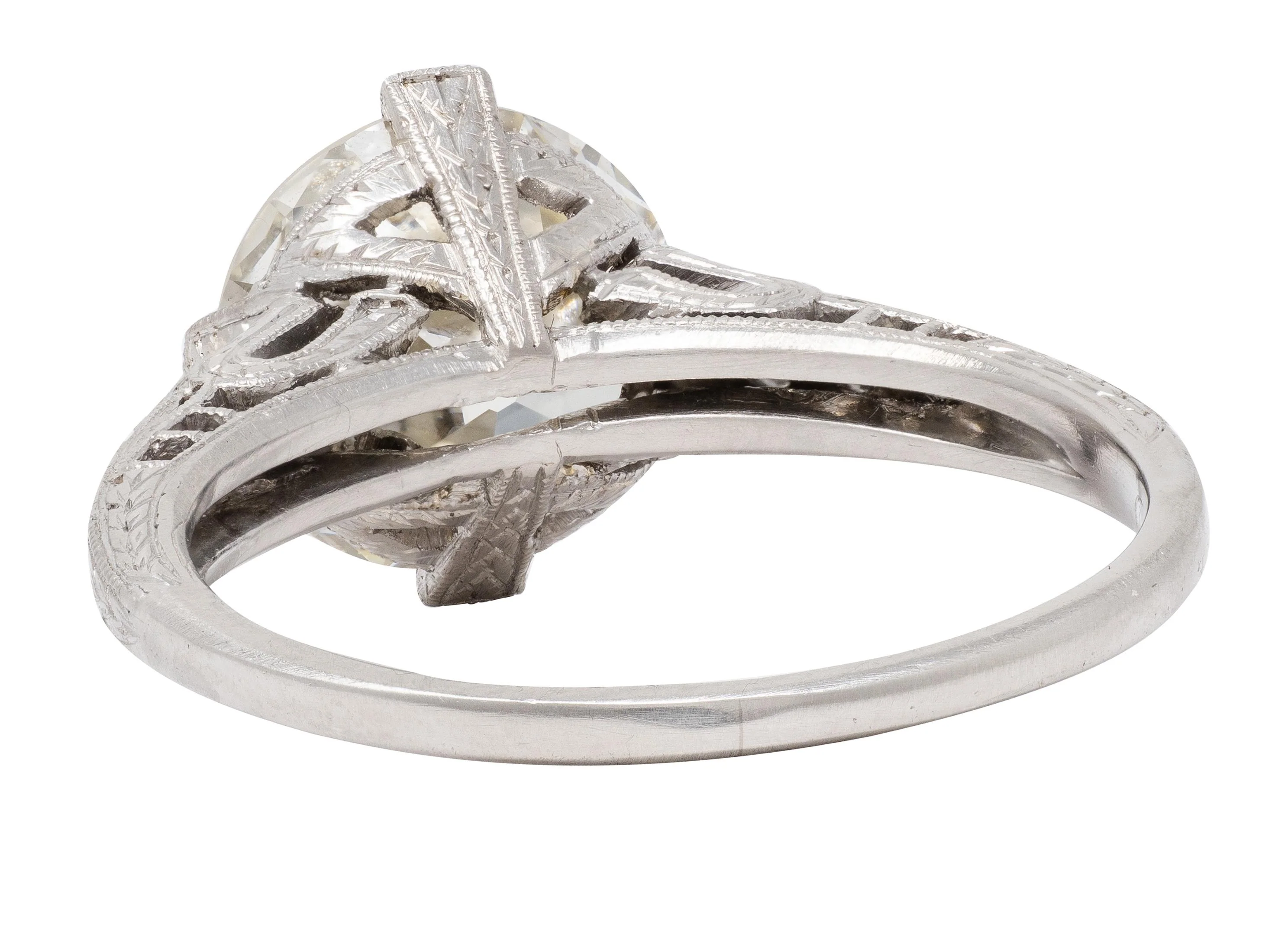 Art Deco 2.56 CTW Old Mine Diamond Platinum Vintage Wheat Compass Engagement Ring - Image 3
