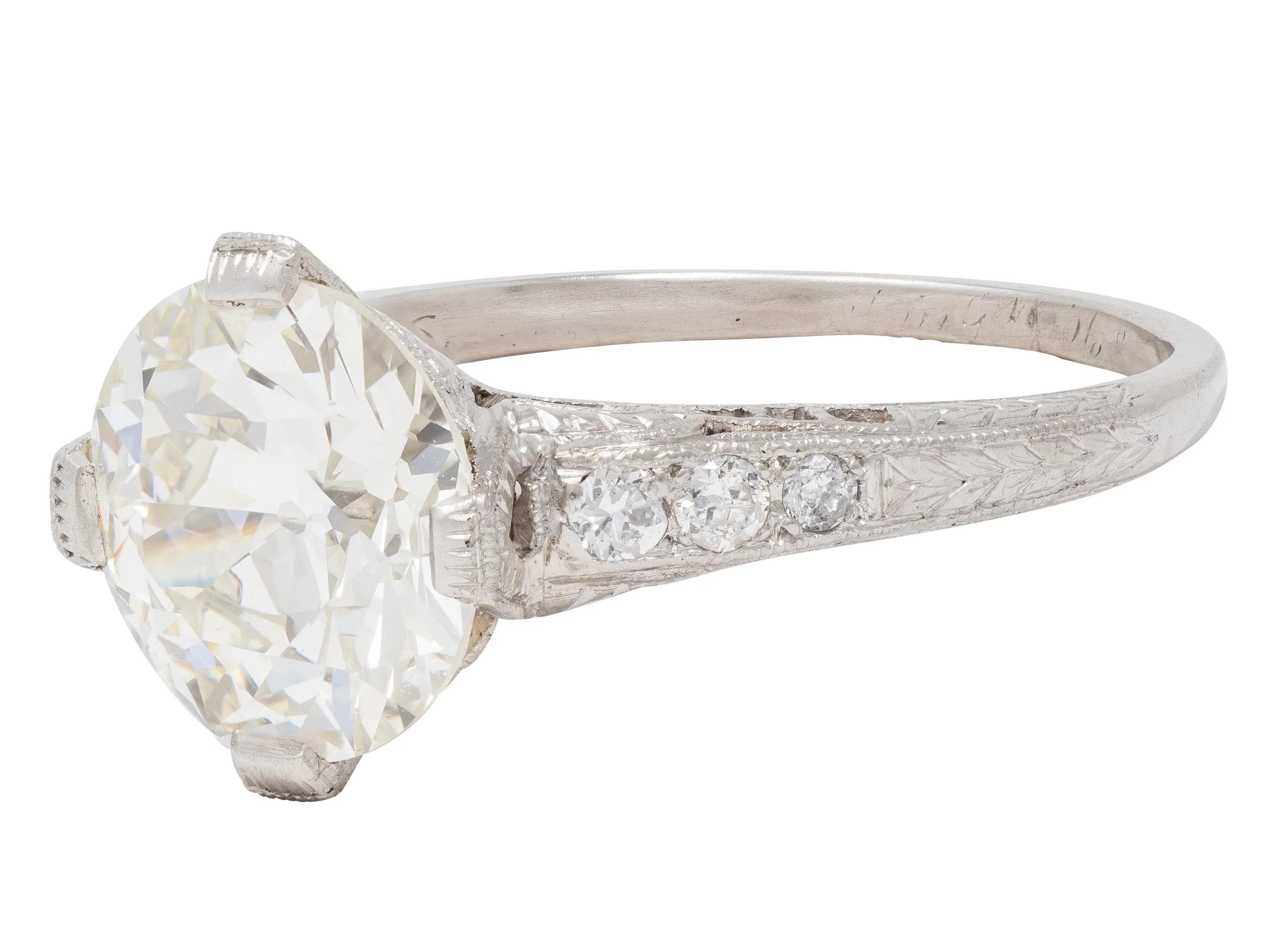 Art Deco 2.56 CTW Old Mine Diamond Platinum Vintage Wheat Compass Engagement Ring - Image 4