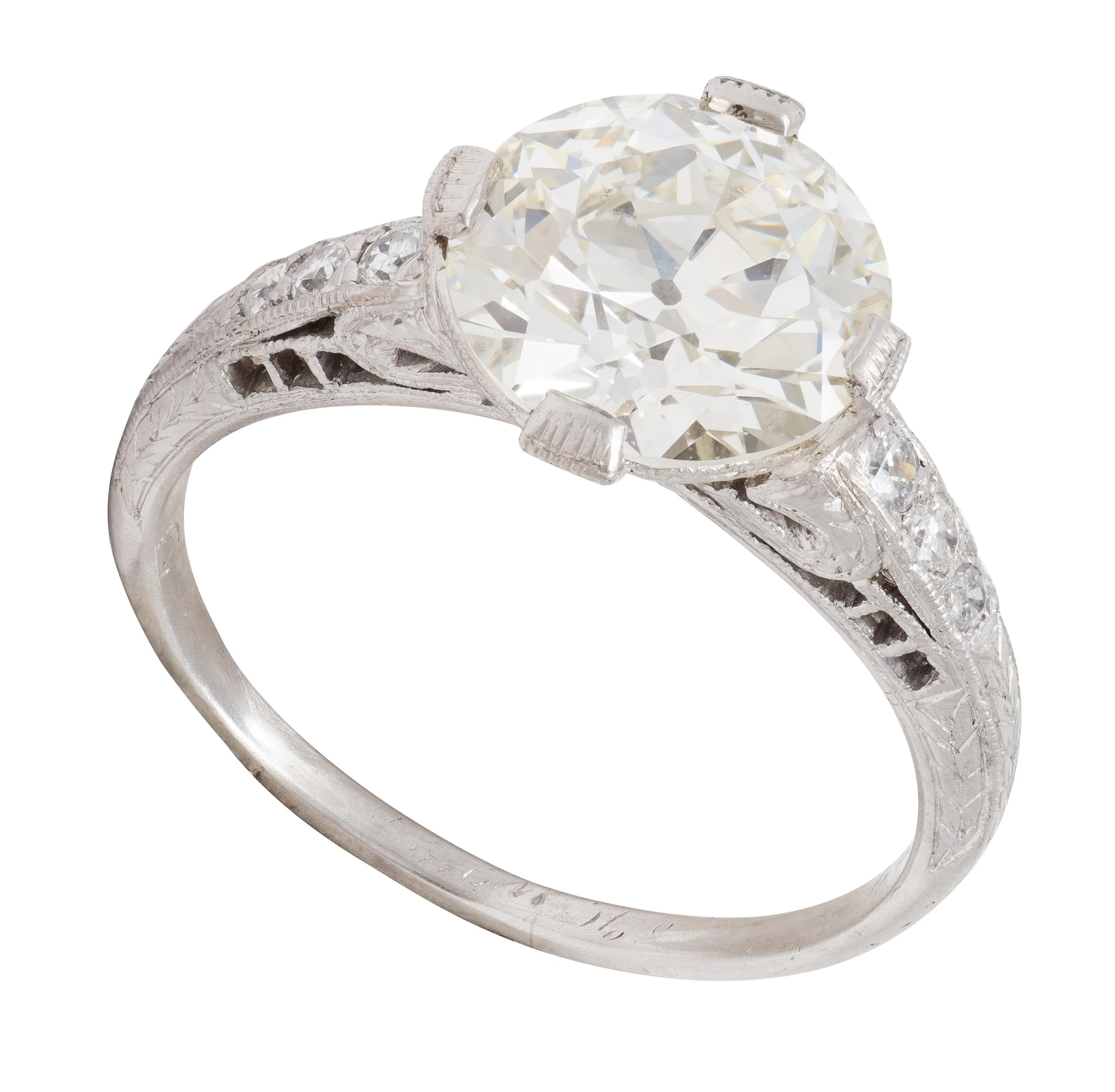 Art Deco 2.56 CTW Old Mine Diamond Platinum Vintage Wheat Compass Engagement Ring - Image 7