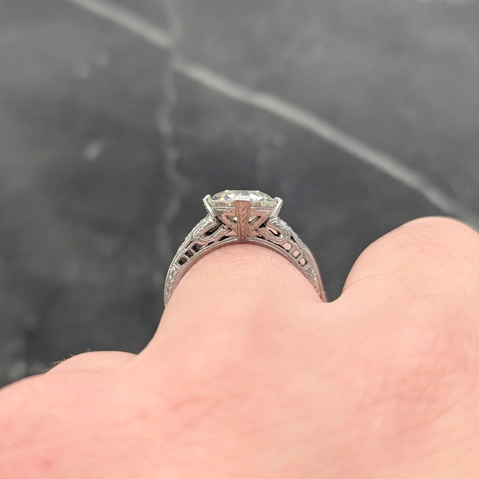 Art Deco 2.56 CTW Old Mine Diamond Platinum Vintage Wheat Compass Engagement Ring - Image 9