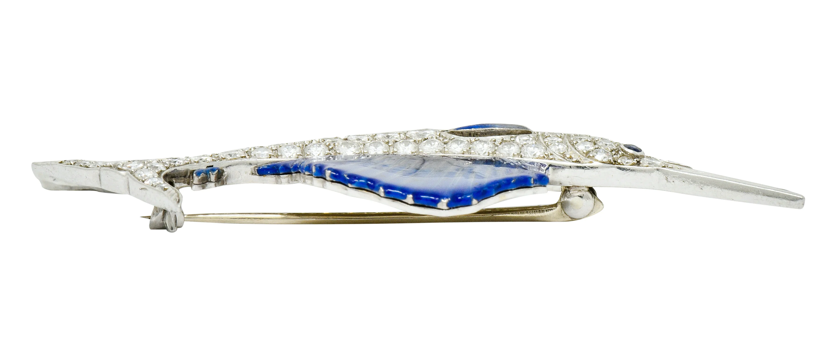 Art Deco 2.60 CTW Diamond Blue Enamel Platinum Swordfish Brooch - Image 8
