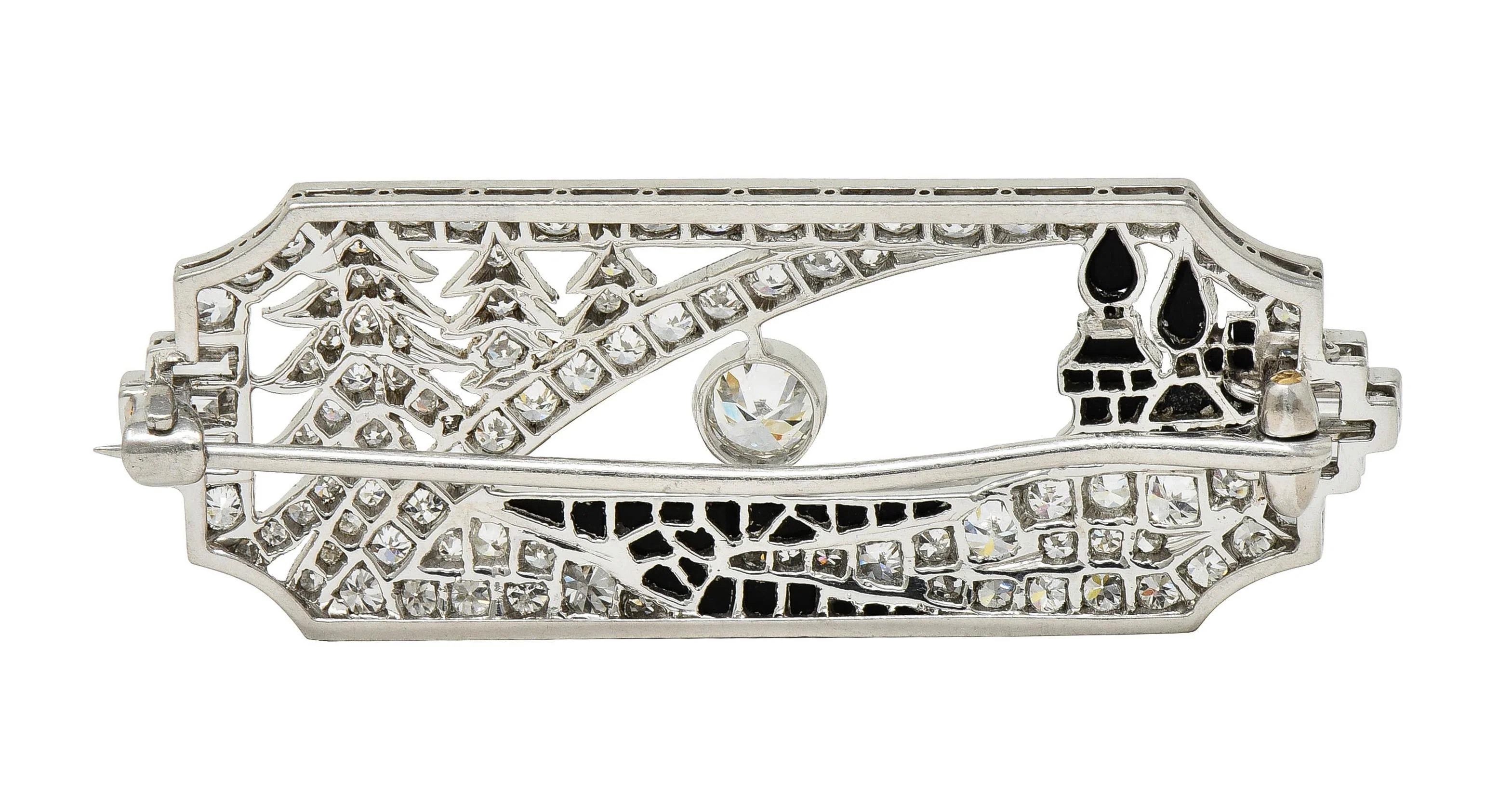 Art Deco 2.63 CTW Diamond Onyx Platinum Antique Horizon Brooch - Image 3