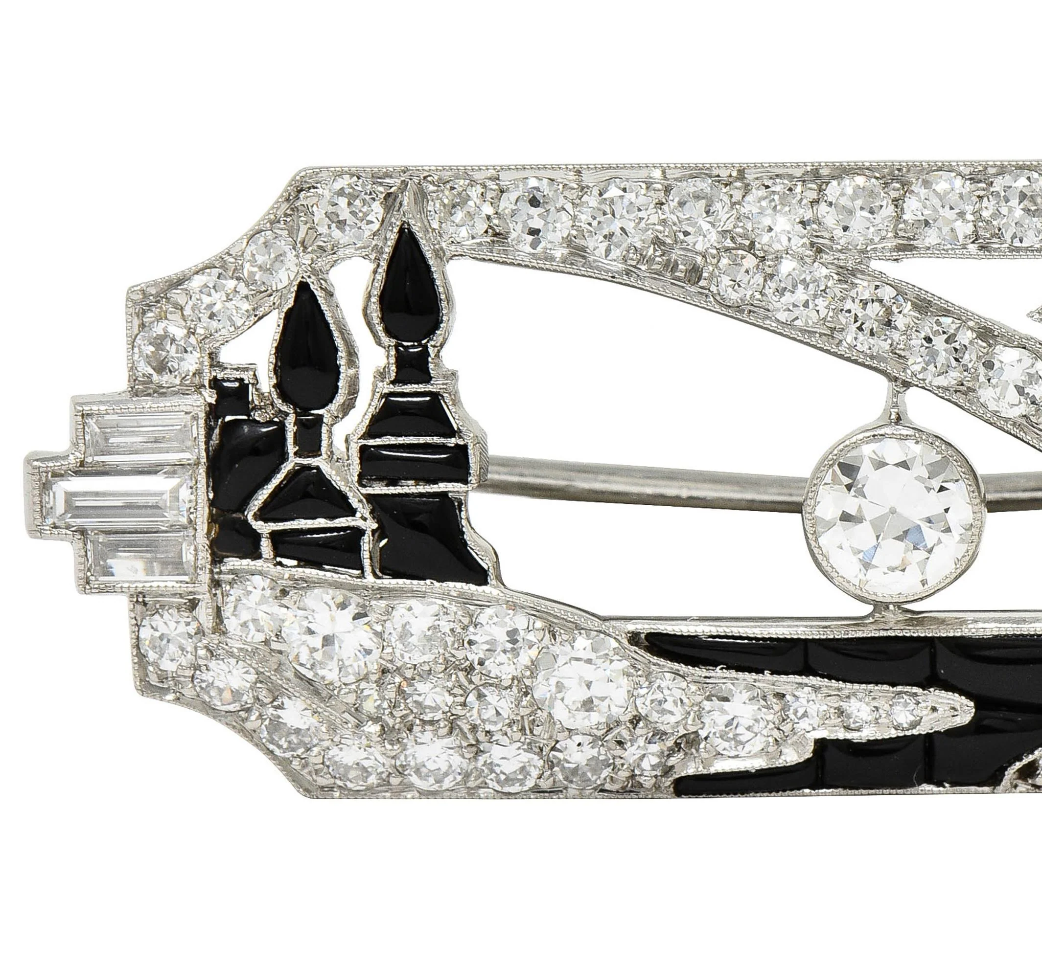 Art Deco 2.63 CTW Diamond Onyx Platinum Antique Horizon Brooch - Image 5
