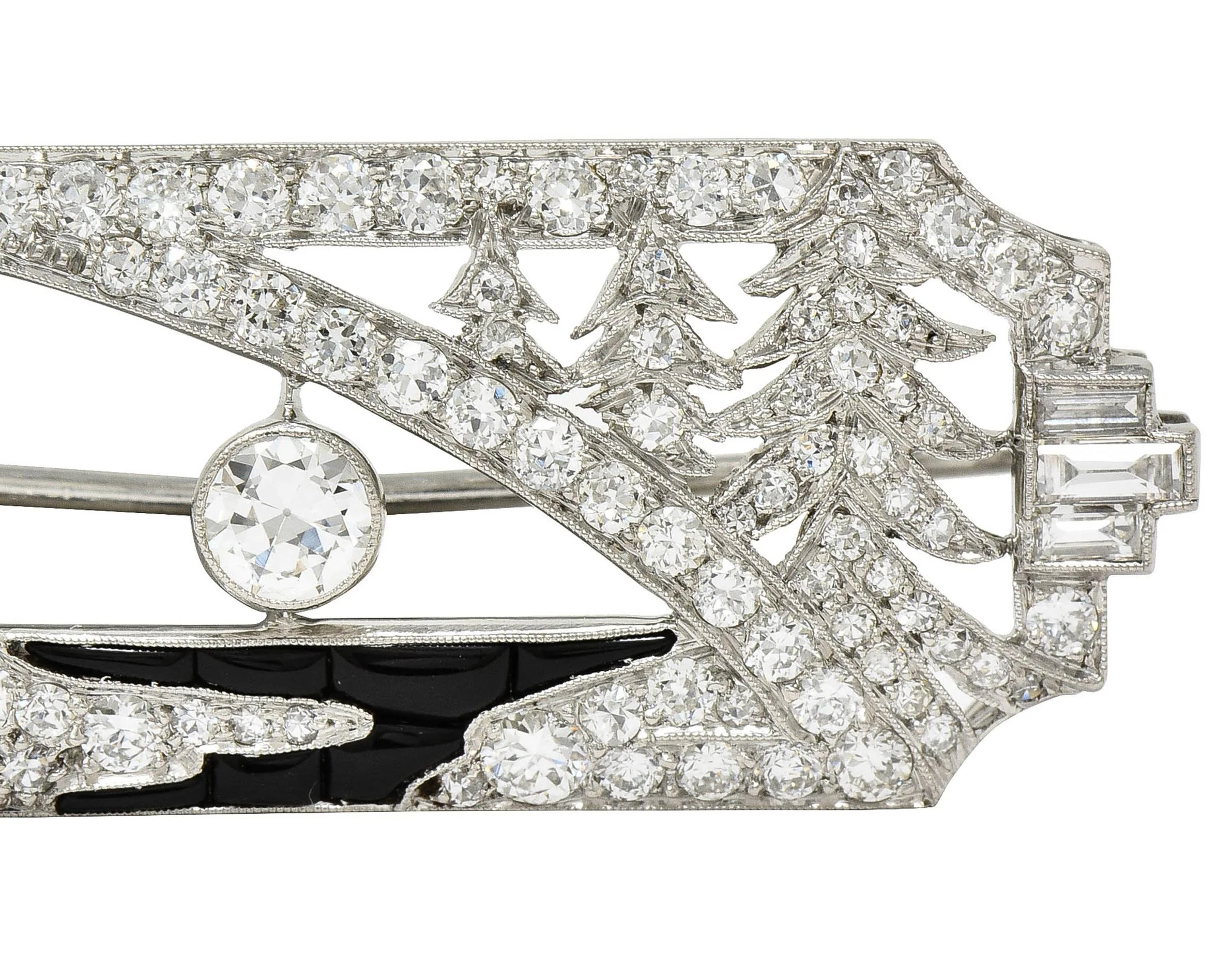 Art Deco 2.63 CTW Diamond Onyx Platinum Antique Horizon Brooch - Image 6