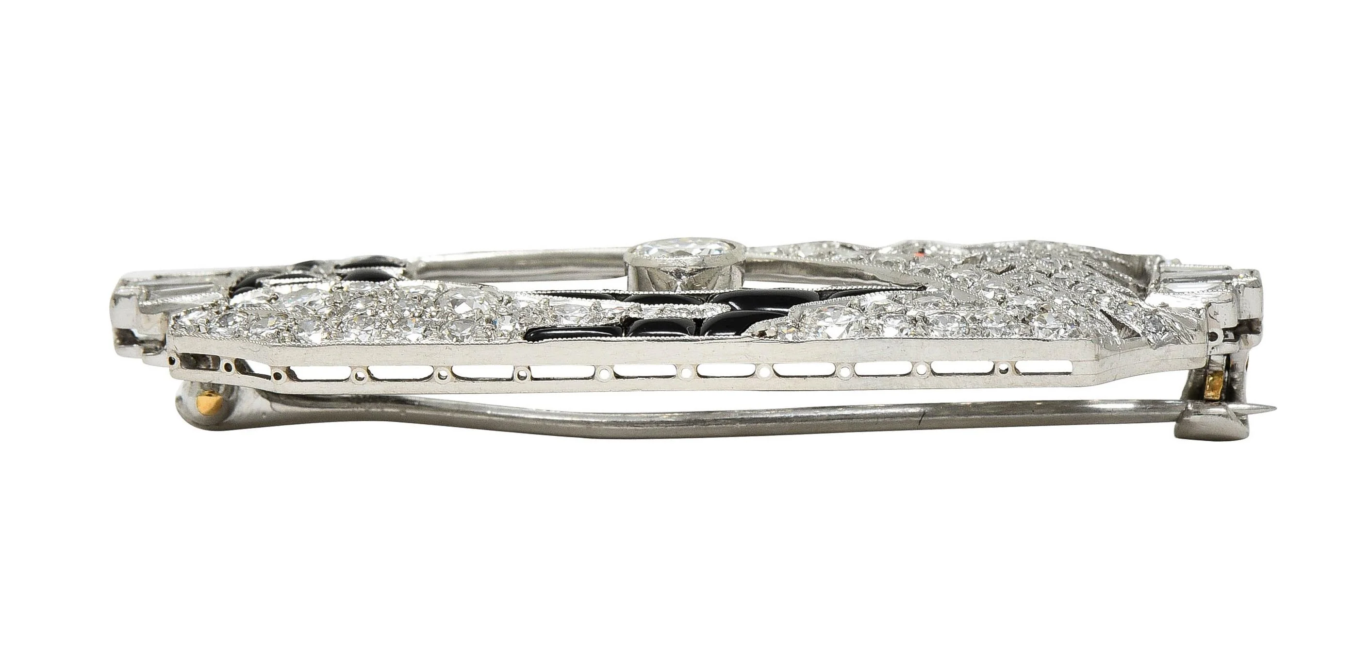 Art Deco 2.63 CTW Diamond Onyx Platinum Antique Horizon Brooch - Image 7
