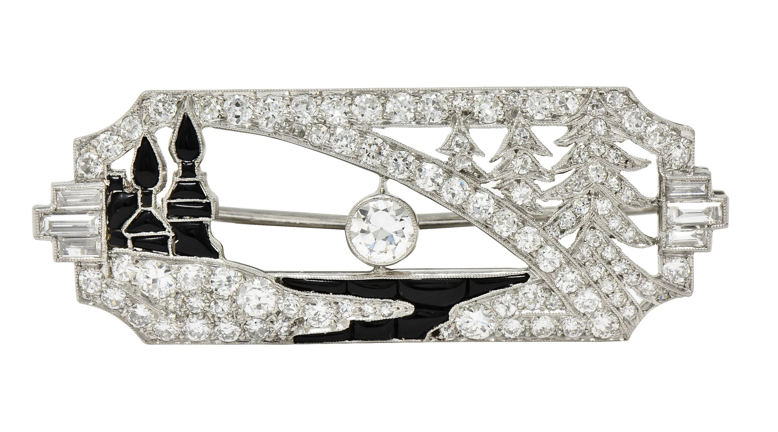 Art Deco 2.63 CTW Diamond Onyx Platinum Antique Horizon Brooch - Image 8