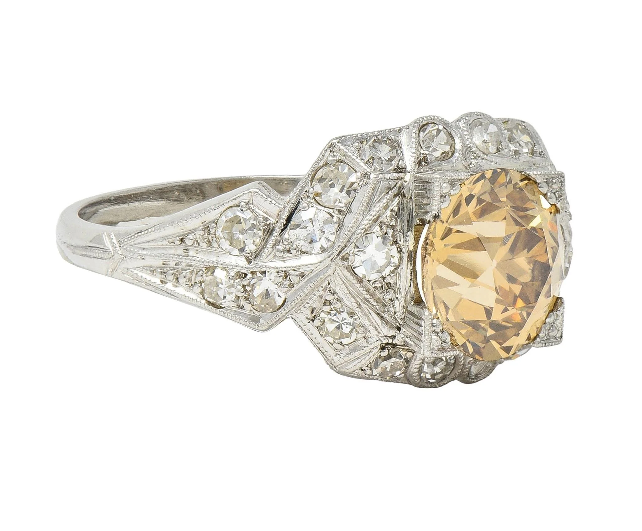 Art Deco 2.64 CTW Fancy Brown-Yellow Diamond Platinum Vintage Twist Engagement Ring GIA - Image 2