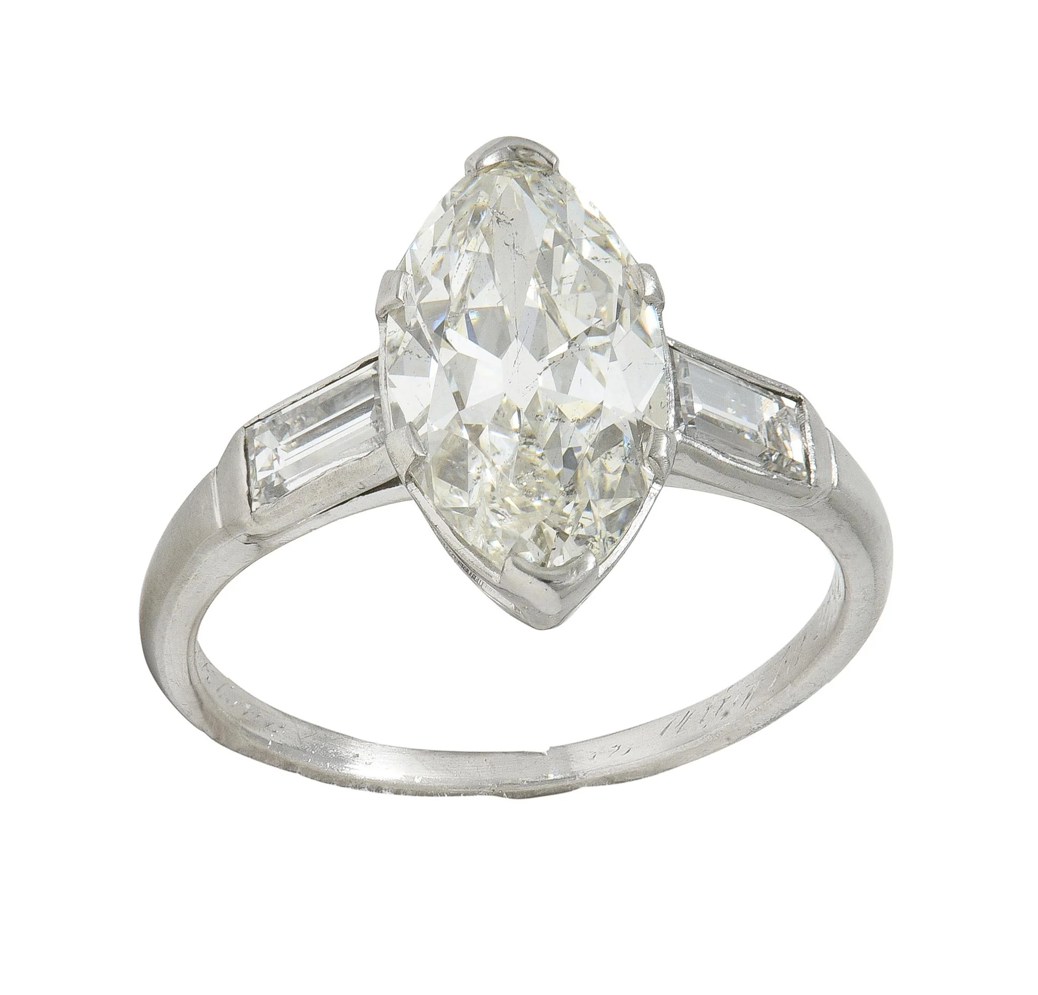 Art Deco 2.65 CTW Marquise Cut Diamond Platinum Vintage Engagement Ring - Image 11