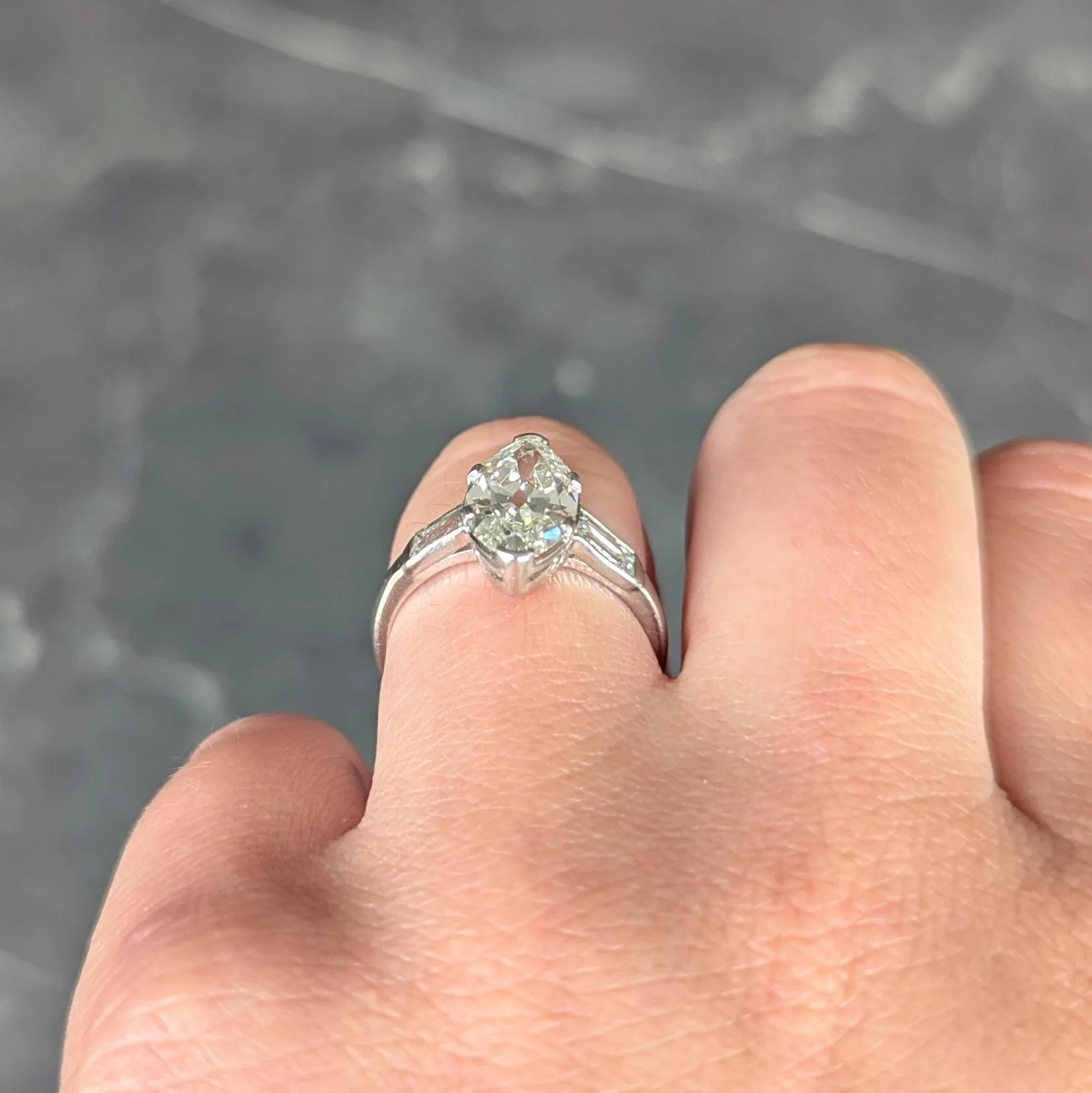 Art Deco 2.65 CTW Marquise Cut Diamond Platinum Vintage Engagement Ring - Image 13