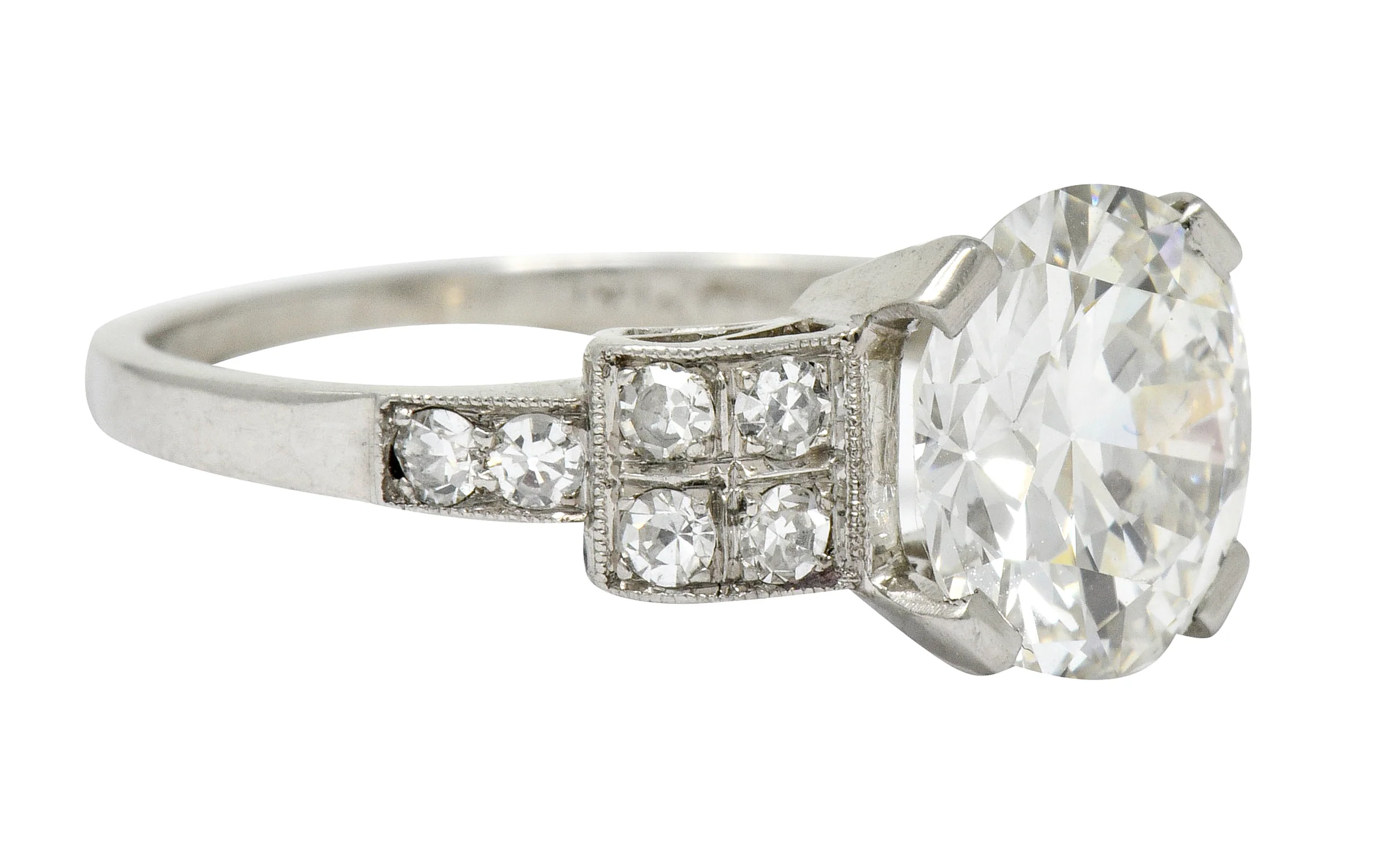 Art Deco 2.68 CTW Diamond Platinum Sunburst Engagement Ring GIA - Image 3
