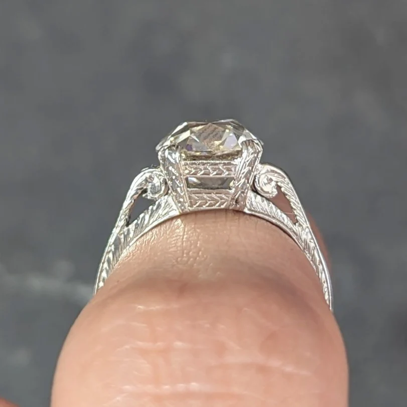 Art Deco 2.69 CTW Old Mine Cut 18 Karat White Gold Volute Antique Engagement Ring GIA - Image 15