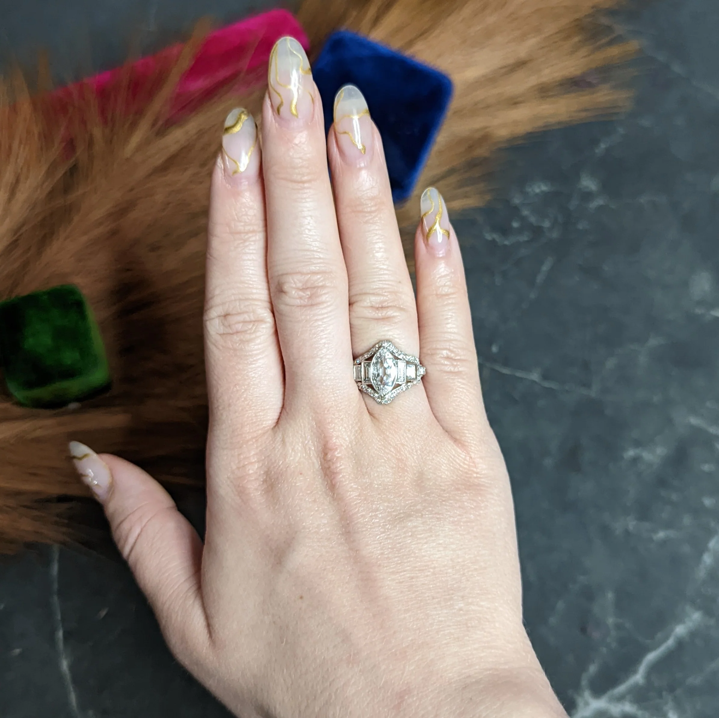 Art Deco 2.70 CTW Marquise Diamond Platinum Band Ring - Image 11