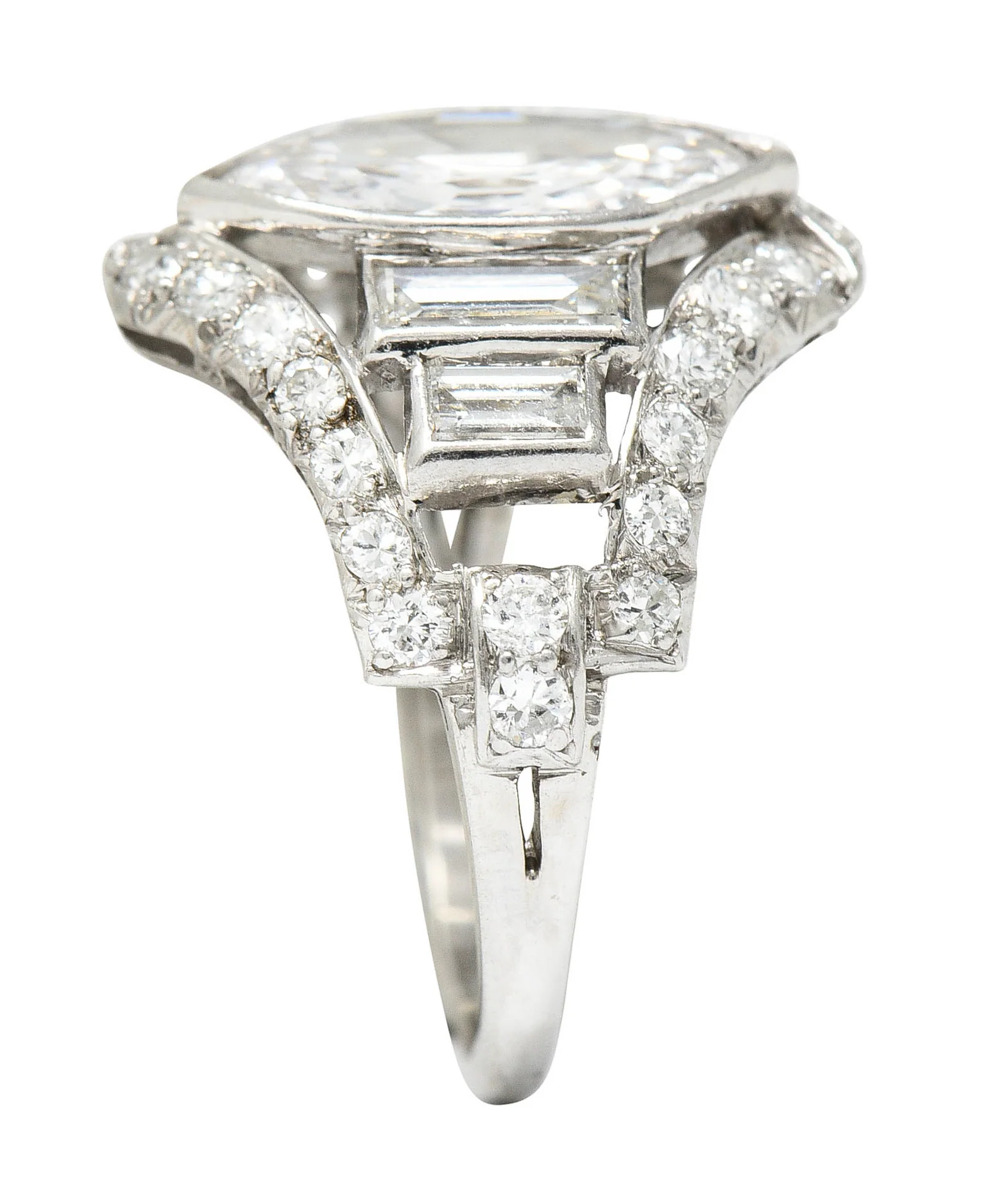 Art Deco 2.70 CTW Marquise Diamond Platinum Band Ring - Image 9