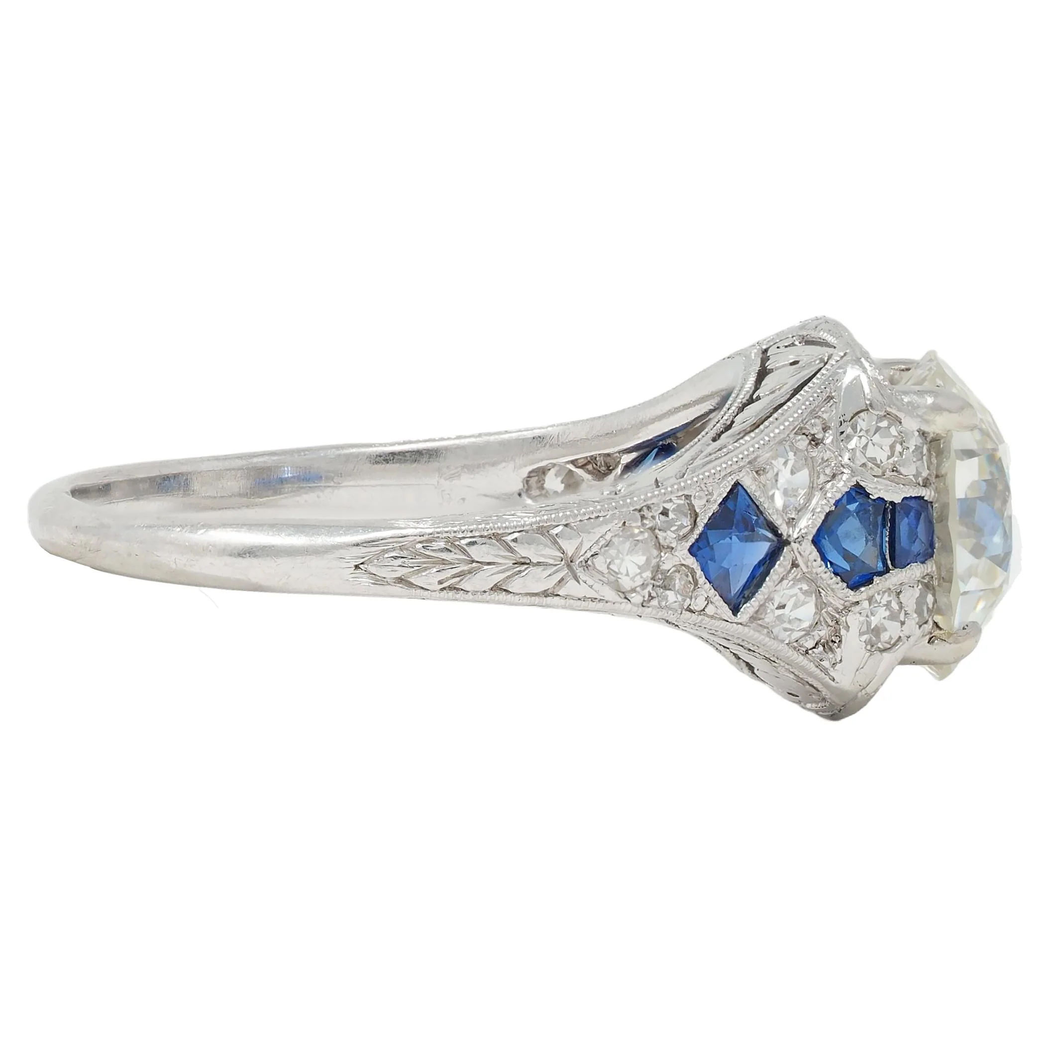 Art Deco 2.75 CTW Diamond Sapphire Platinum Arrow Vintage Engagement Ring GIA - Image 3