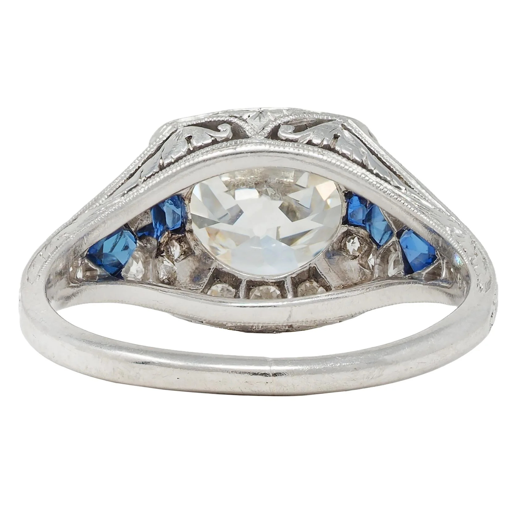 Art Deco 2.75 CTW Diamond Sapphire Platinum Arrow Vintage Engagement Ring GIA - Image 4