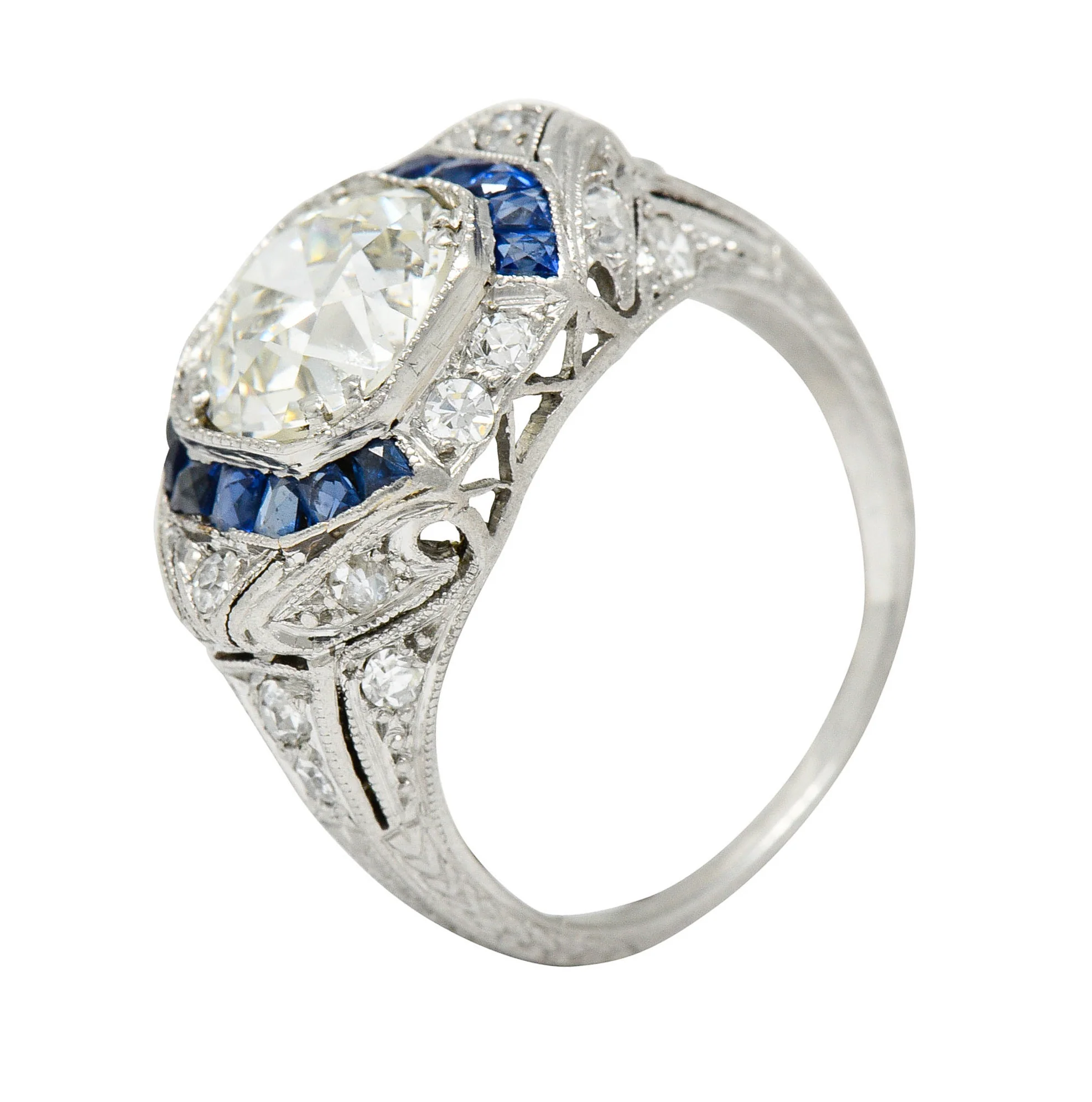 Art Deco 2.75 CTW Diamond Sapphire Platinum Octagonal Ring GIA Circa 1930 - Image 10