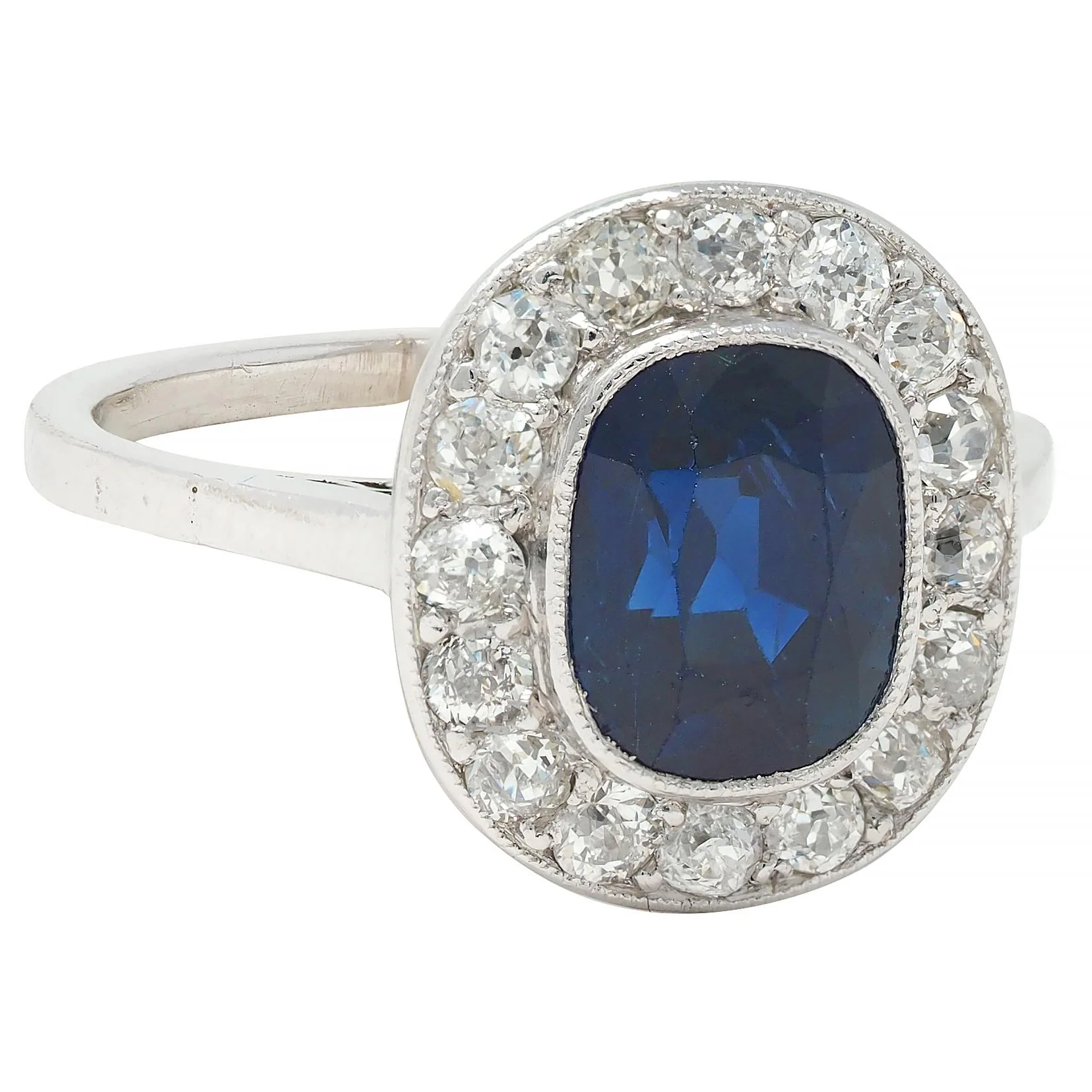 Art Deco 2.85 CTW No Heat Sapphire Diamond Platinum Antique Scroll Halo Ring GIA - Image 2