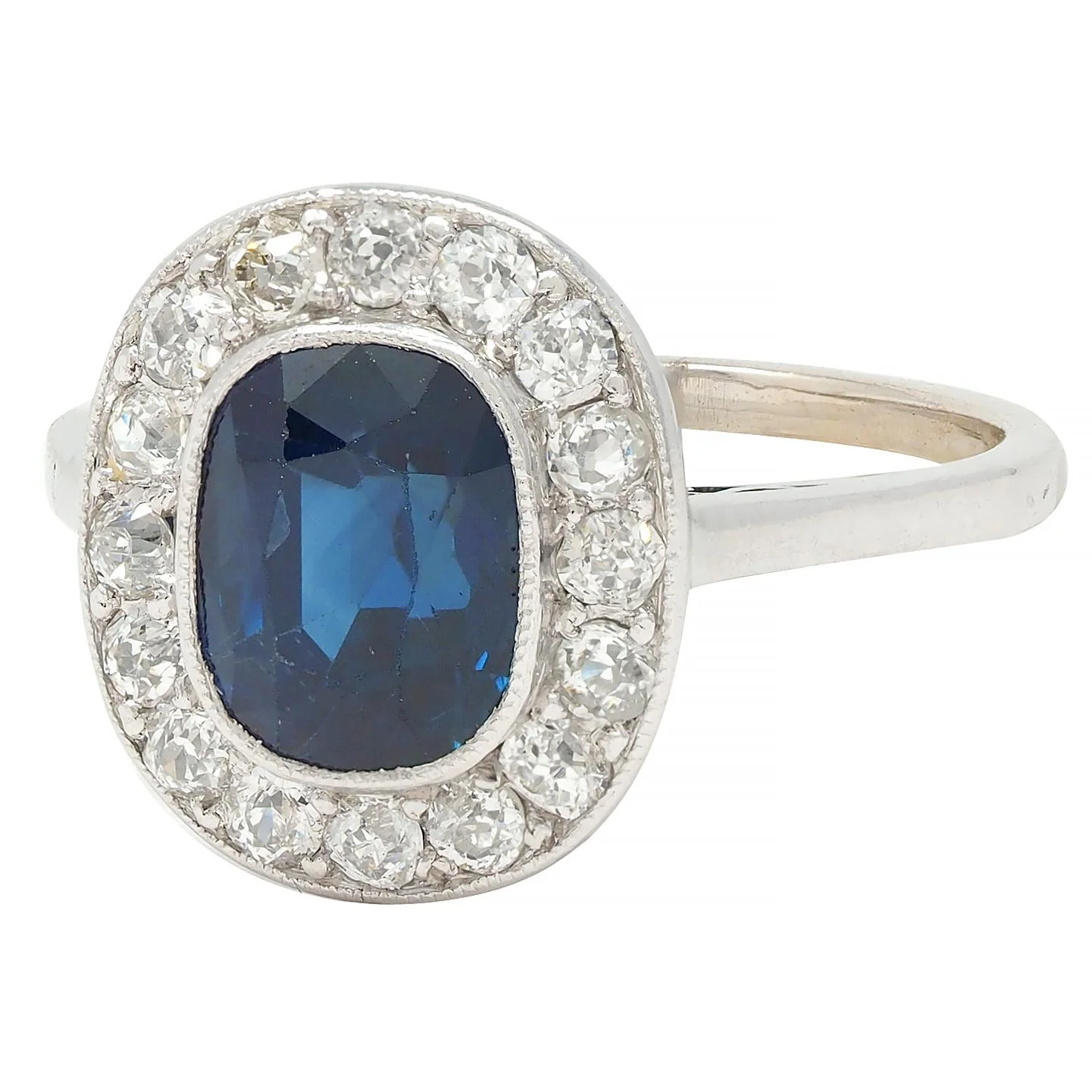 Art Deco 2.85 CTW No Heat Sapphire Diamond Platinum Antique Scroll Halo Ring GIA - Image 6