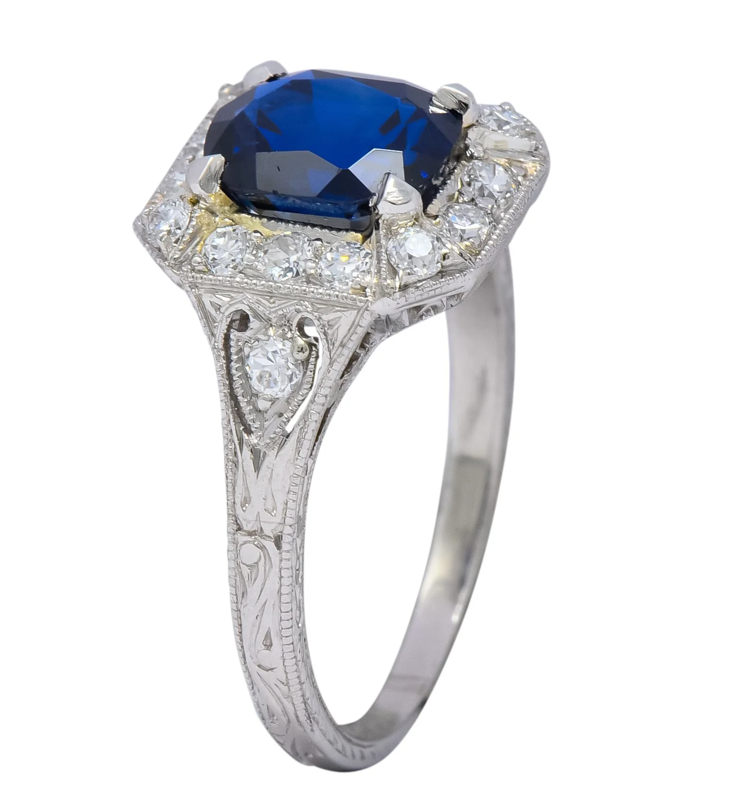 Art Deco 2.86 CTW No Heat Sapphire Diamond Platinum Ring AGL - Image 8