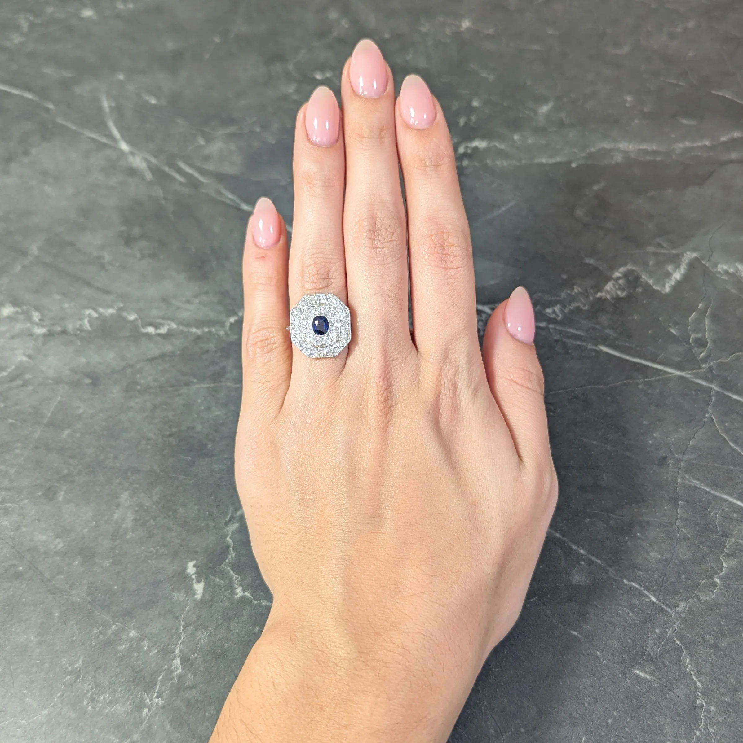 Art Deco 2.86 CTW Sapphire Old European Cut Platinum Vintage Cluster Dinner Ring - Image 11
