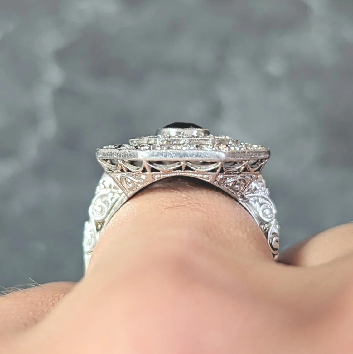 Art Deco 2.86 CTW Sapphire Old European Cut Platinum Vintage Cluster Dinner Ring - Image 12