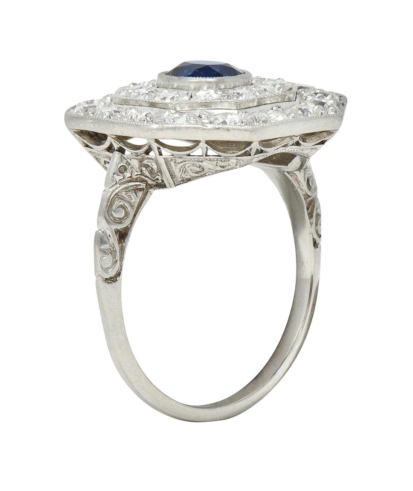 Art Deco 2.86 CTW Sapphire Old European Cut Platinum Vintage Cluster Dinner Ring - Image 2