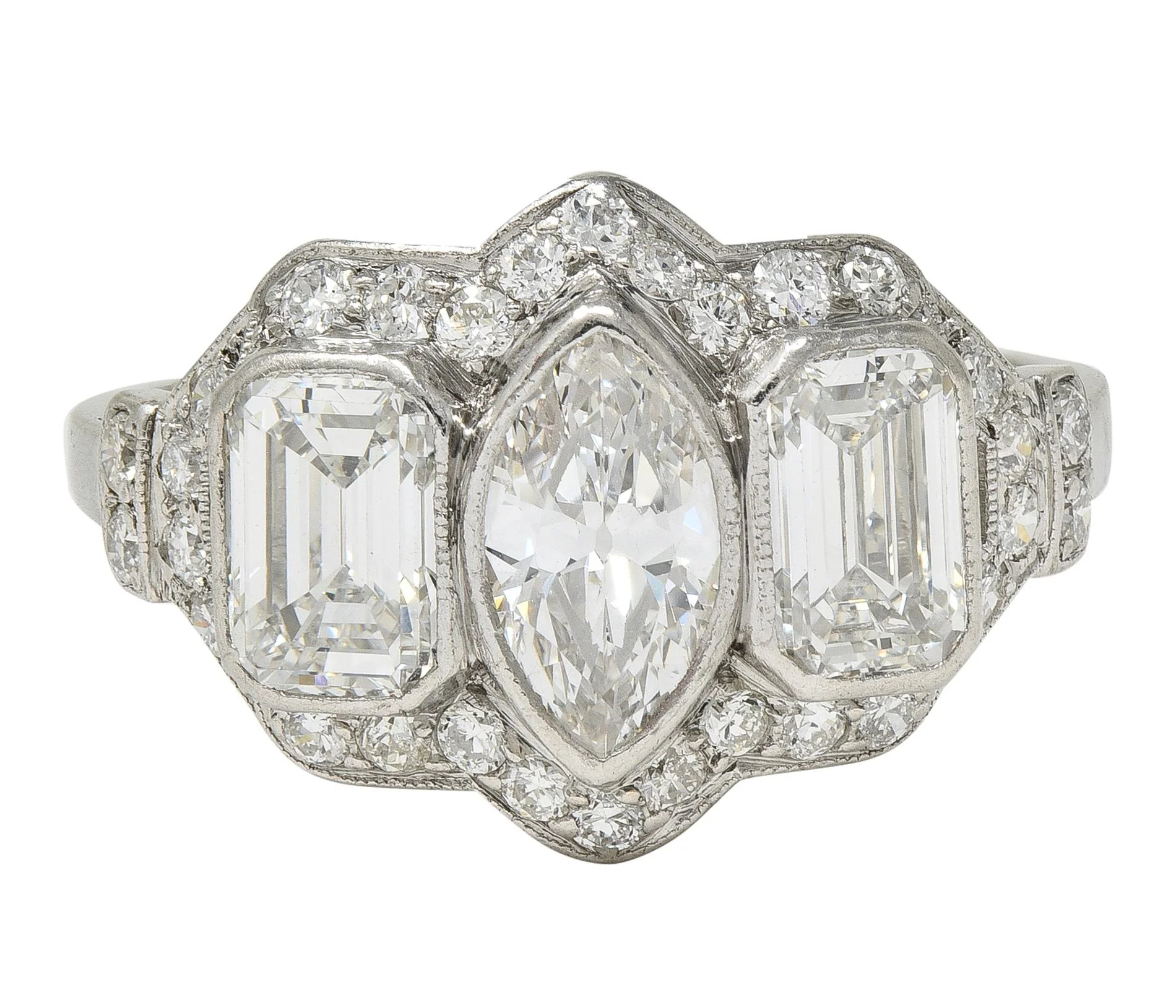 Art Deco 2.87 CTW Marquise Cut Diamond Platinum Vintage Halo Engagement Ring