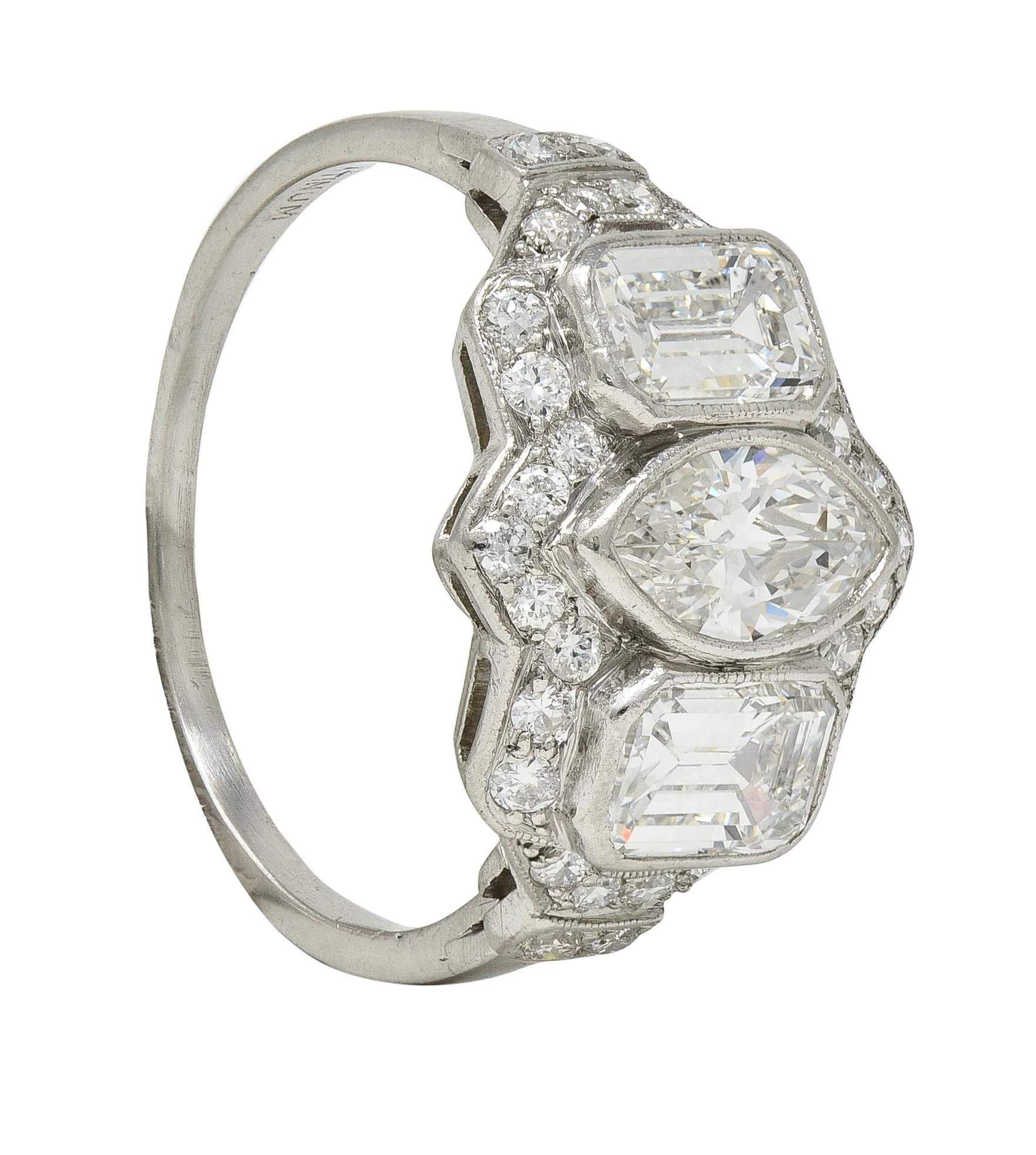 Art Deco 2.87 CTW Marquise Cut Diamond Platinum Vintage Halo Engagement Ring - Image 10