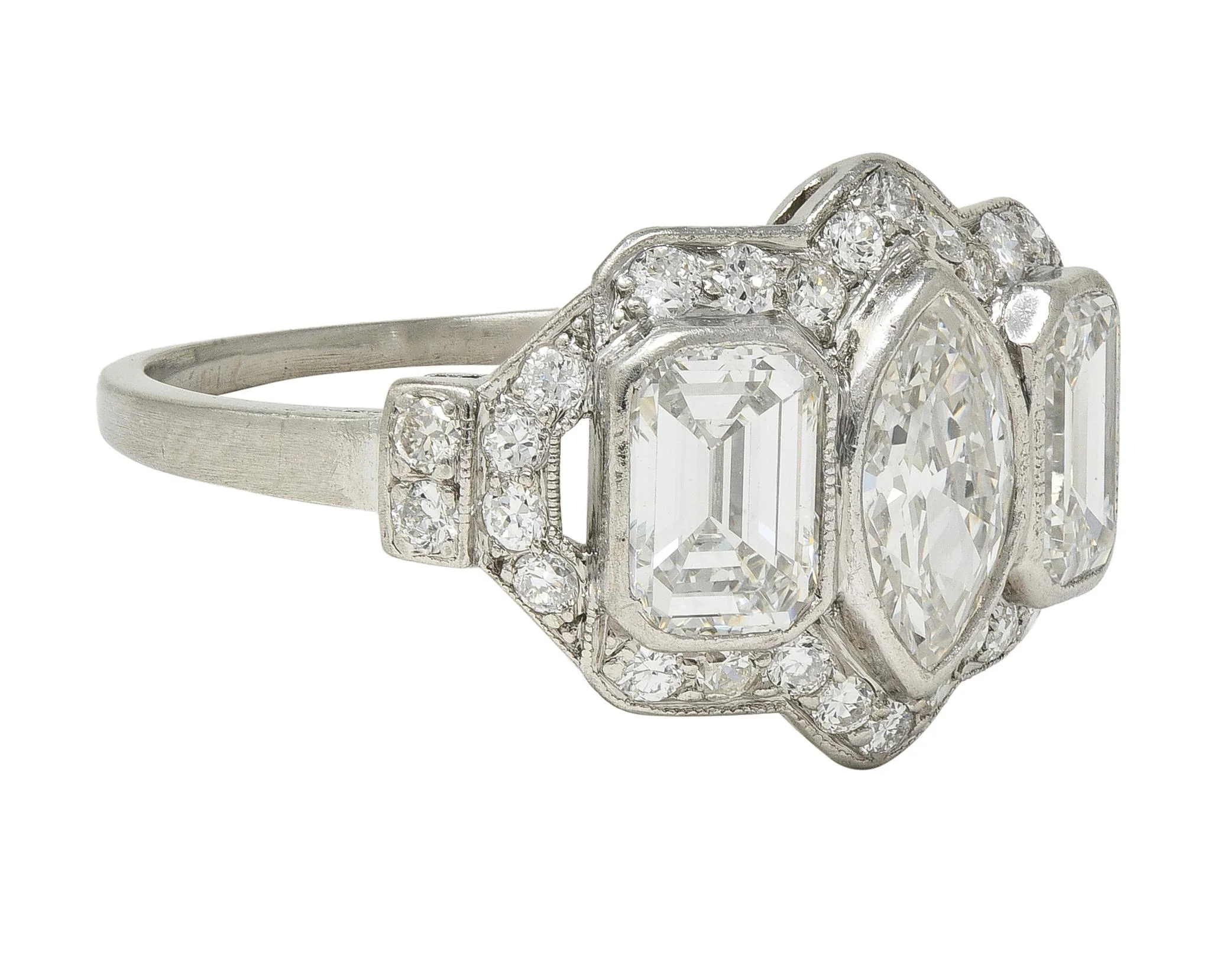 Art Deco 2.87 CTW Marquise Cut Diamond Platinum Vintage Halo Engagement Ring - Image 2