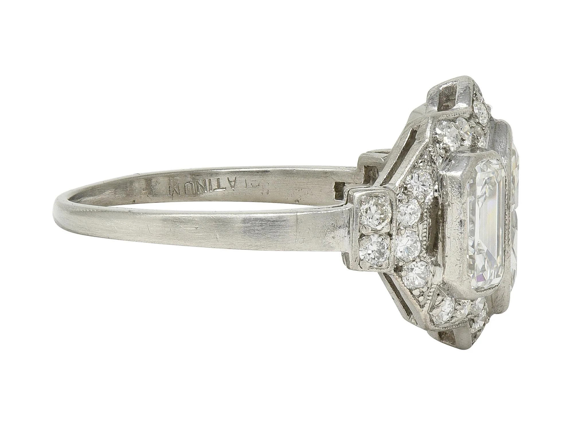 Art Deco 2.87 CTW Marquise Cut Diamond Platinum Vintage Halo Engagement Ring - Image 3