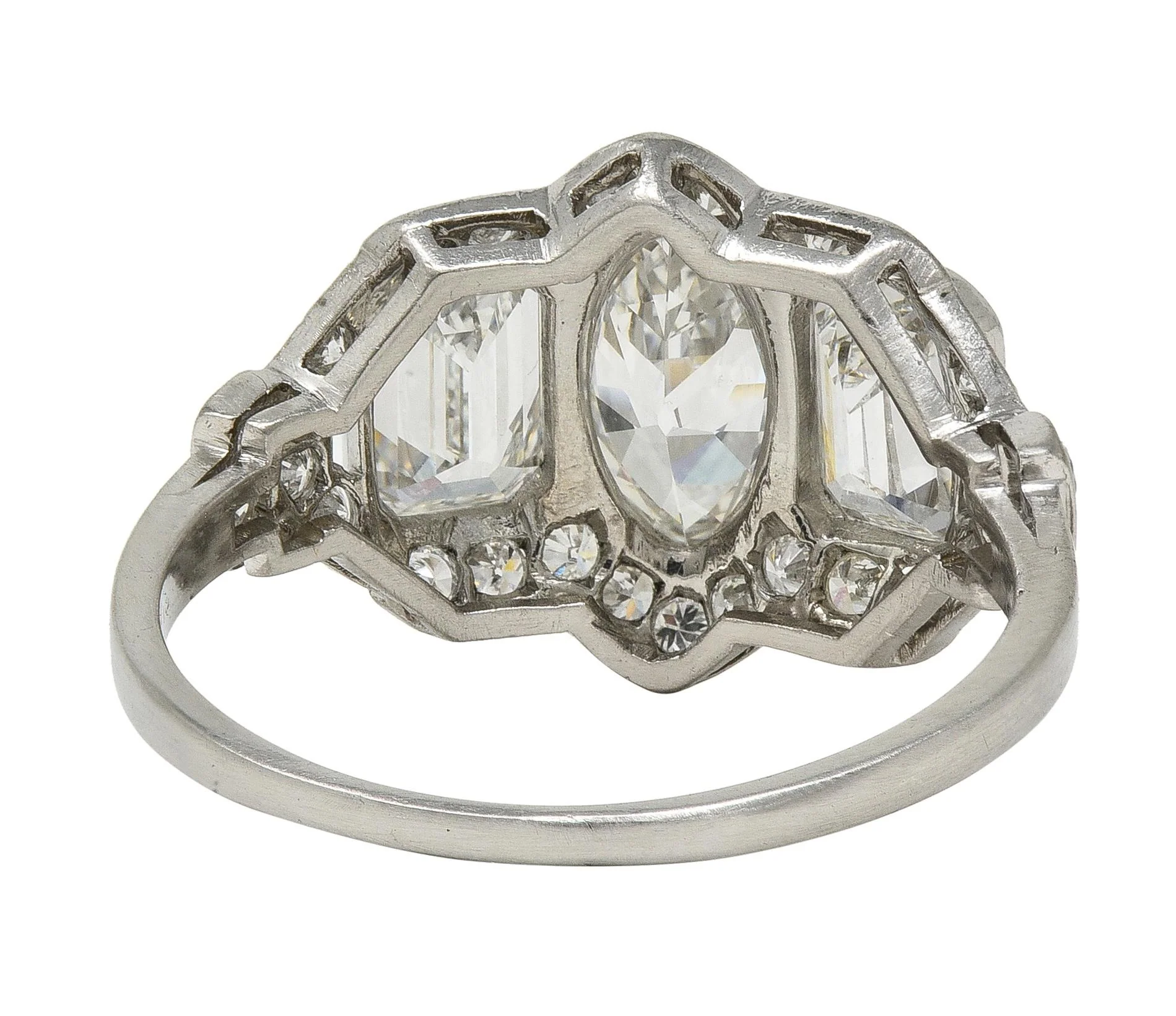 Art Deco 2.87 CTW Marquise Cut Diamond Platinum Vintage Halo Engagement Ring - Image 4