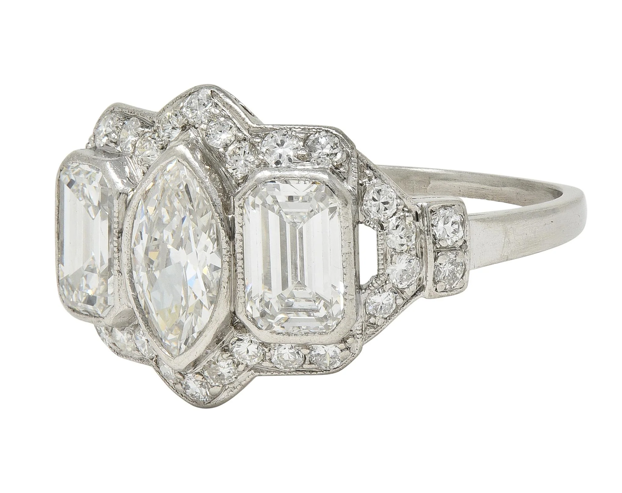 Art Deco 2.87 CTW Marquise Cut Diamond Platinum Vintage Halo Engagement Ring - Image 6
