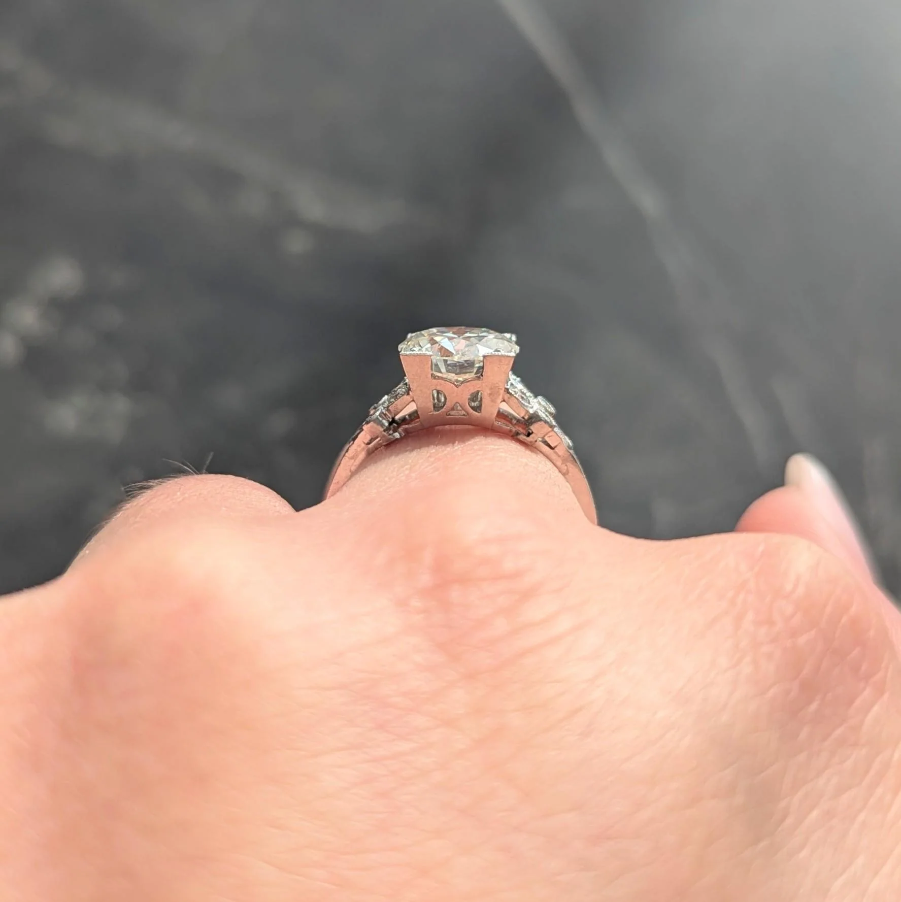Art Deco 2.91 CTW Transitional Cut Diamond Platinum Vintage Foliate Engagement Ring GIA - Image 11