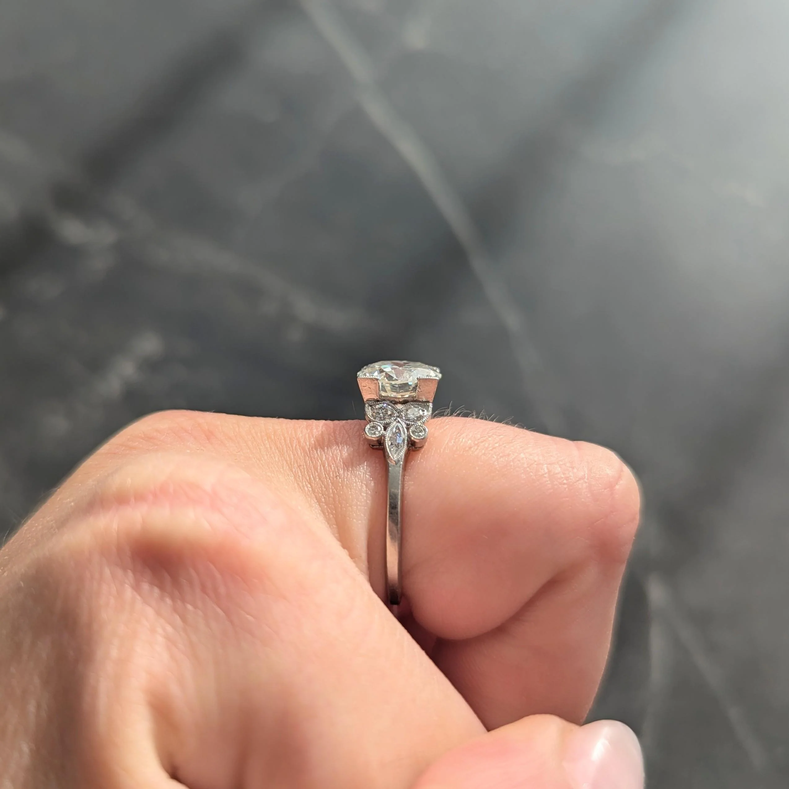 Art Deco 2.91 CTW Transitional Cut Diamond Platinum Vintage Foliate Engagement Ring GIA - Image 12