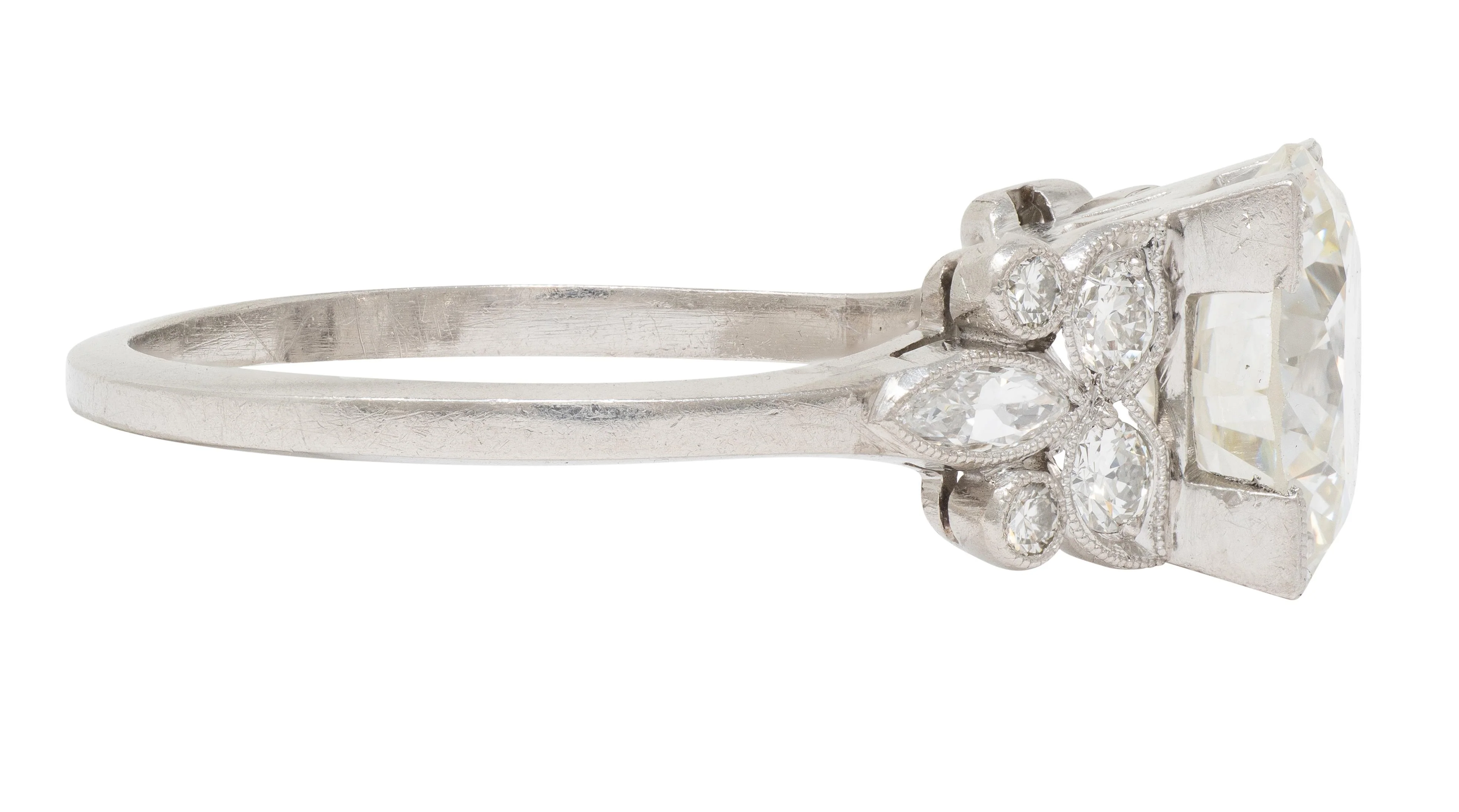 Art Deco 2.91 CTW Transitional Cut Diamond Platinum Vintage Foliate Engagement Ring GIA - Image 3