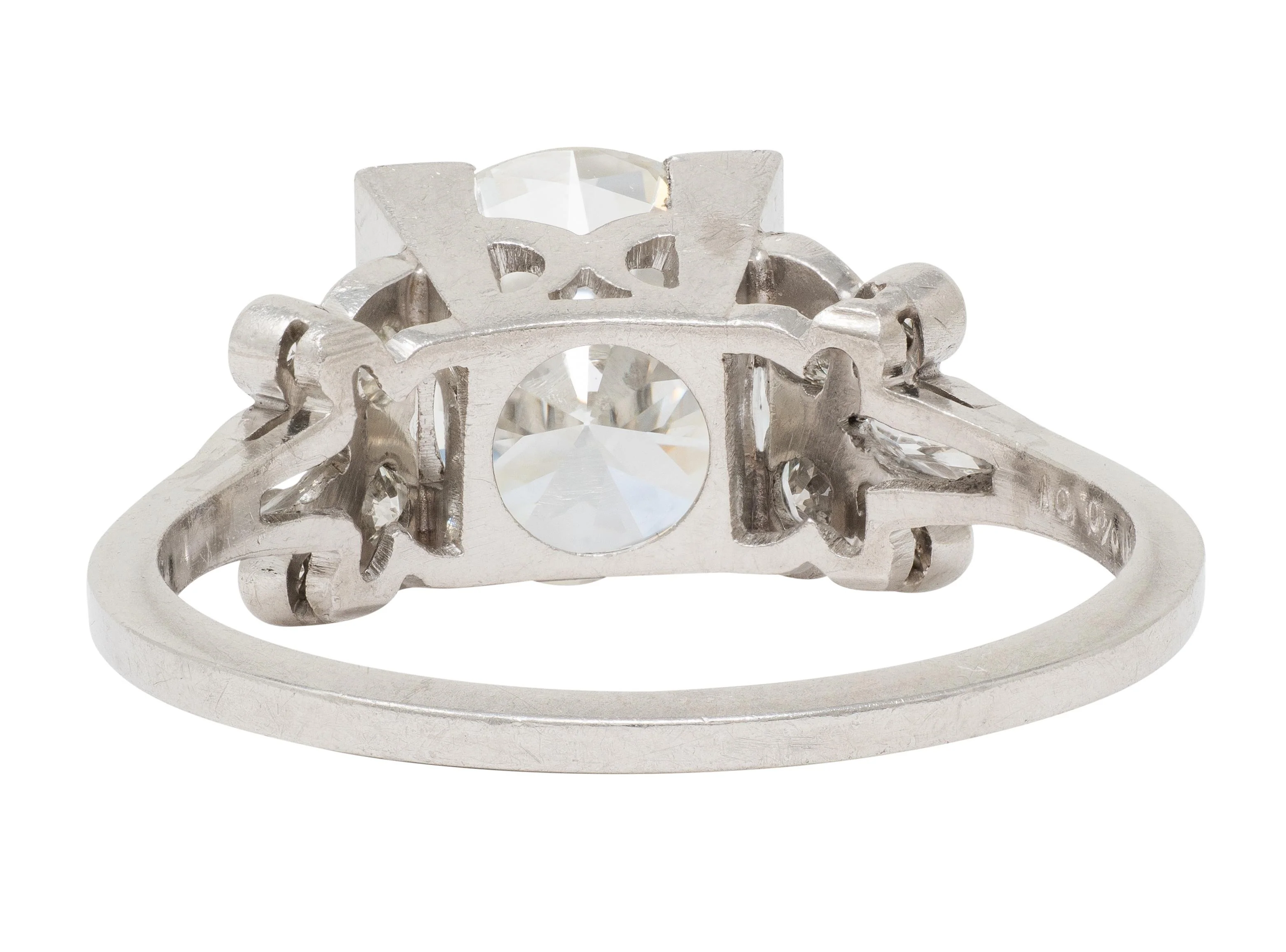 Art Deco 2.91 CTW Transitional Cut Diamond Platinum Vintage Foliate Engagement Ring GIA - Image 4