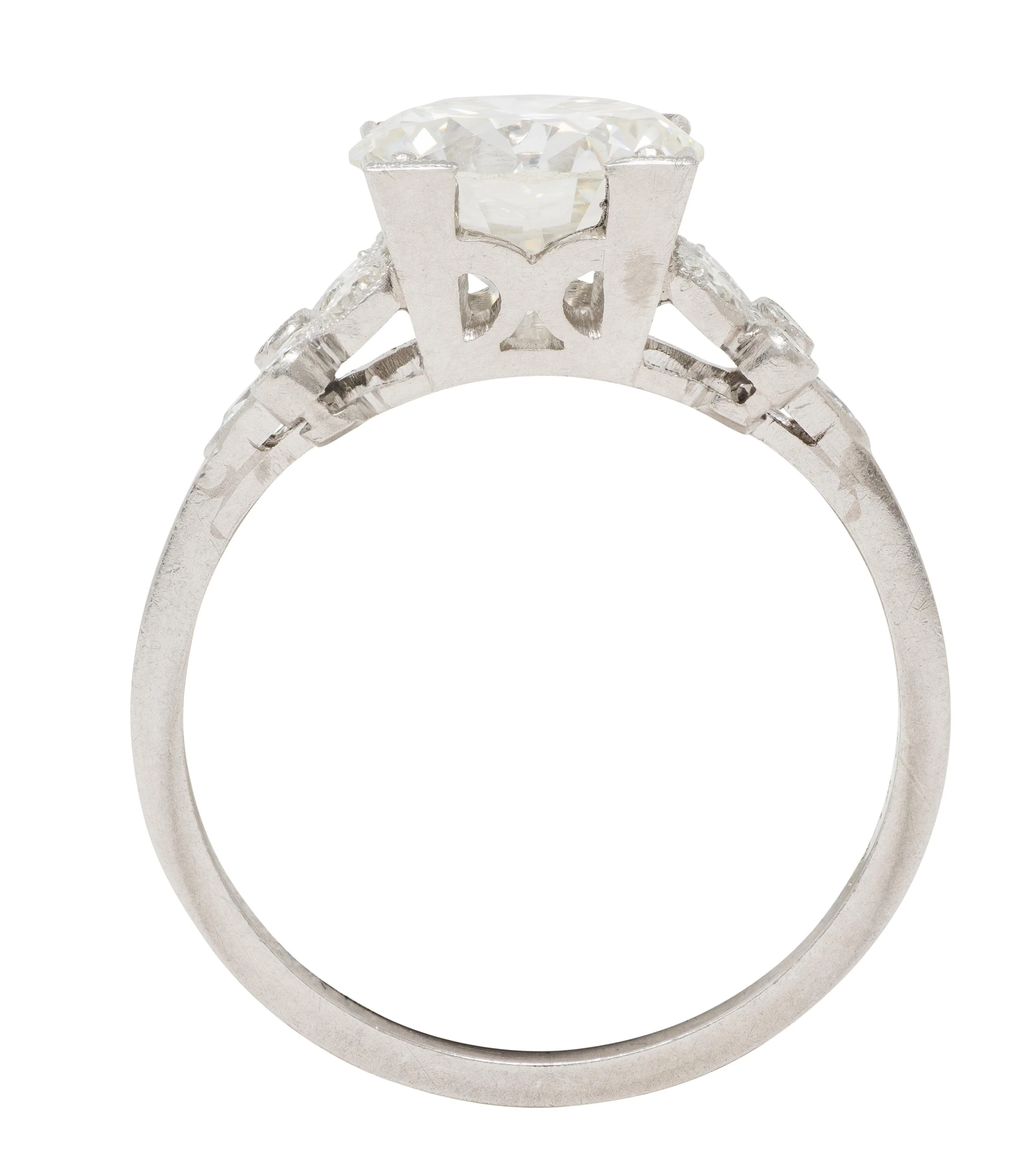 Art Deco 2.91 CTW Transitional Cut Diamond Platinum Vintage Foliate Engagement Ring GIA - Image 8